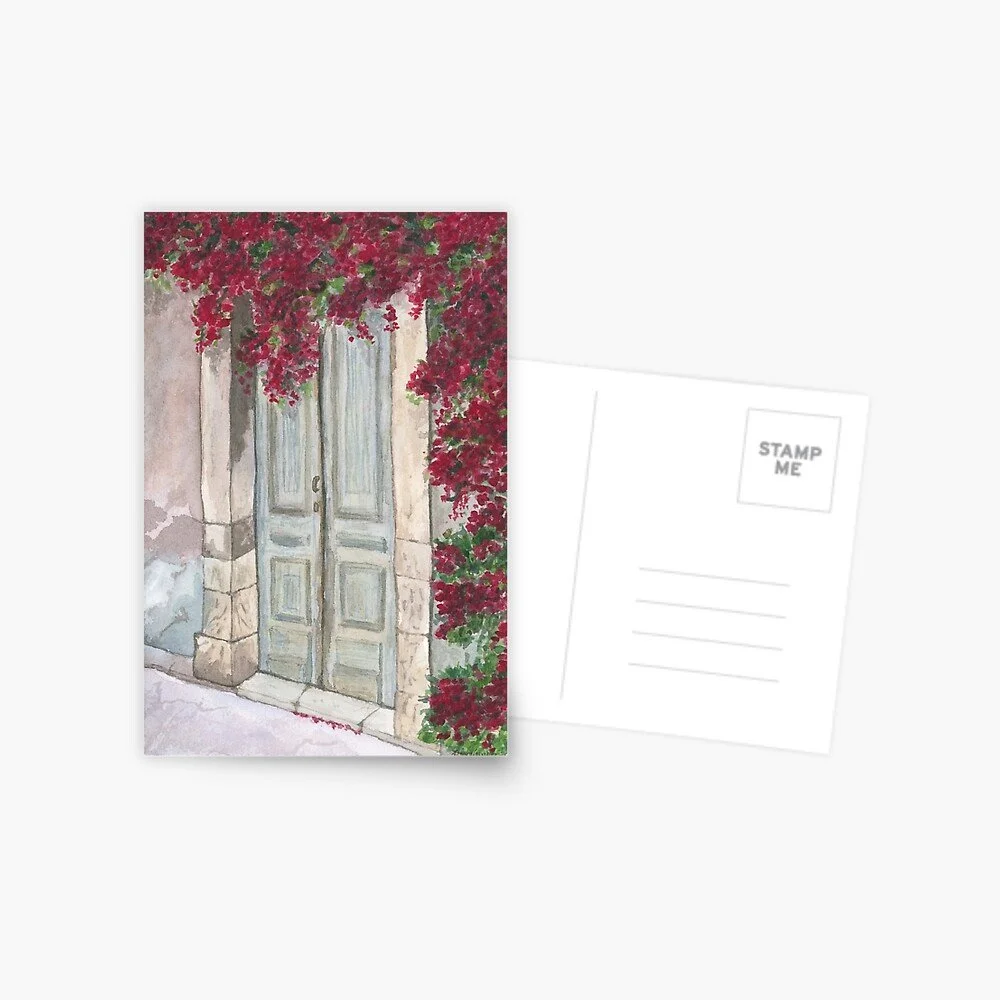 Rustic Door with Bougainvillea Postcard