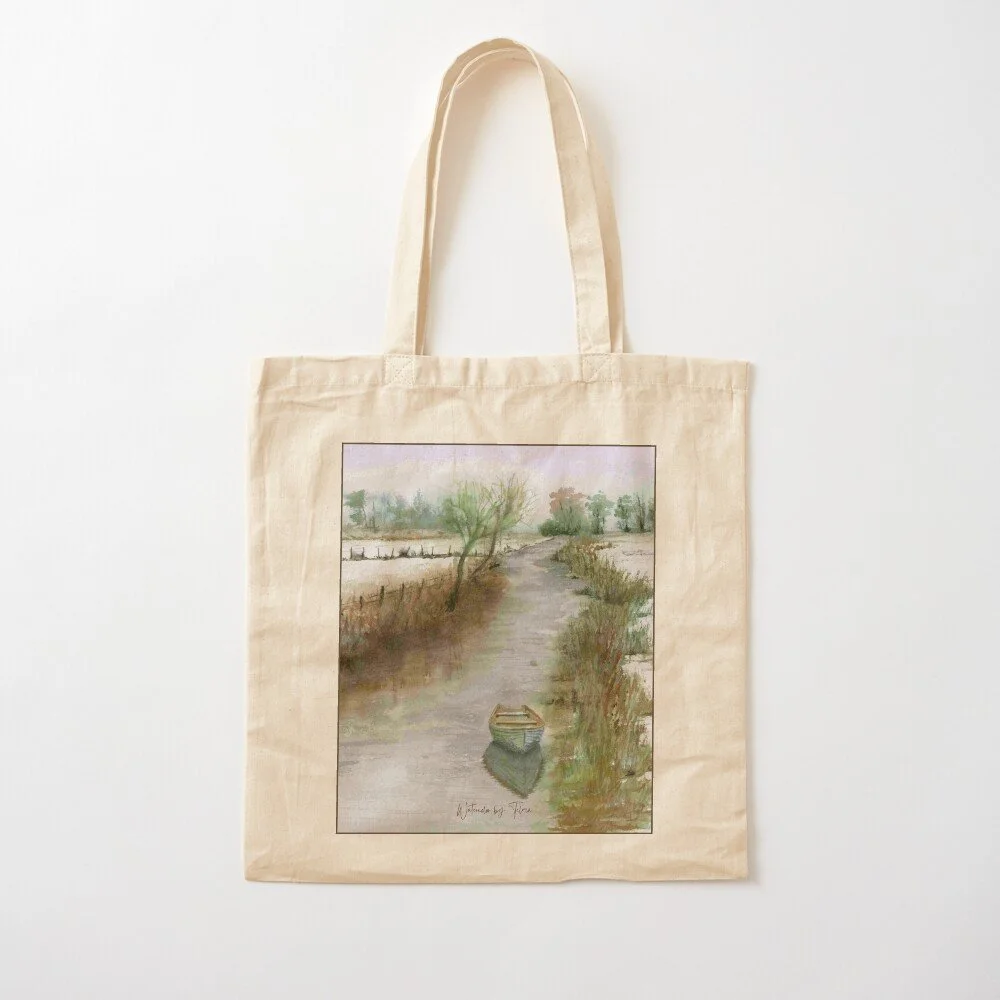 Winter River Rowboat Tote Bag