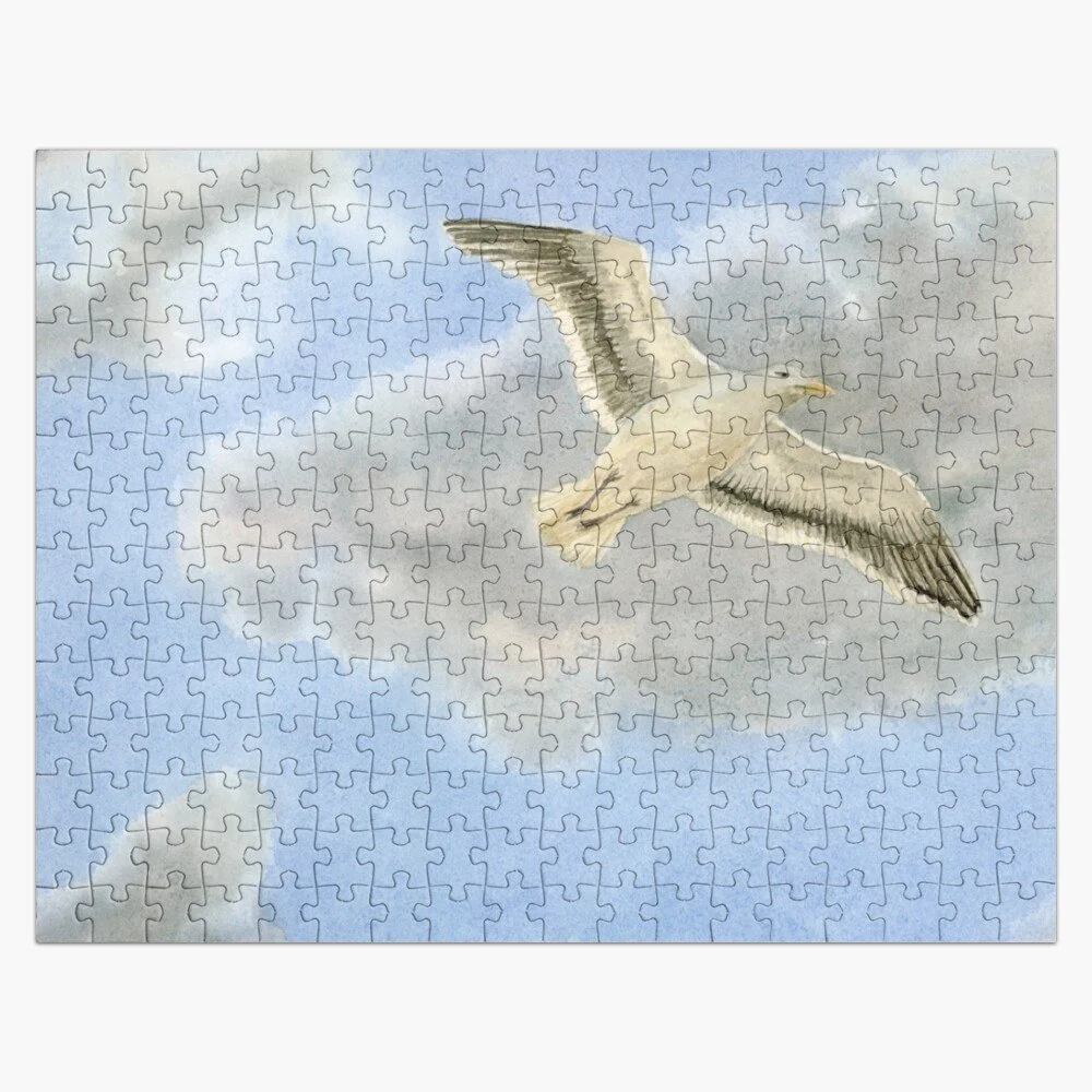 Seagull Flying in Clouds Jigsaw Puzzle