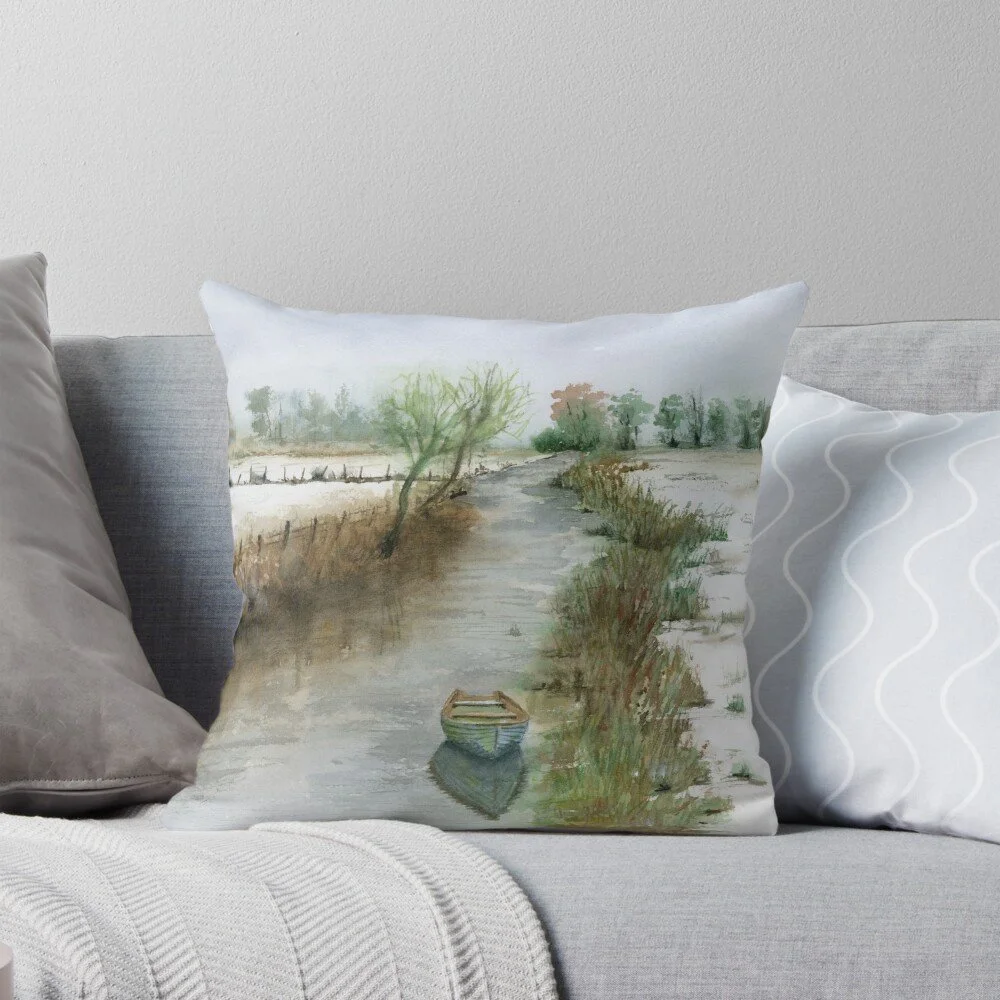 Winter River Rowboat Pillow