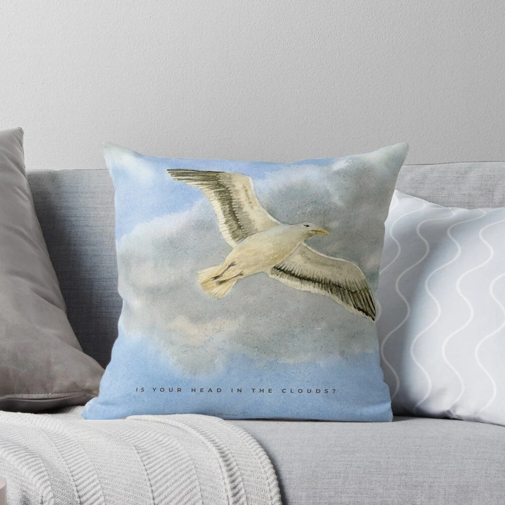 Seagull Flying in Clouds Pillow