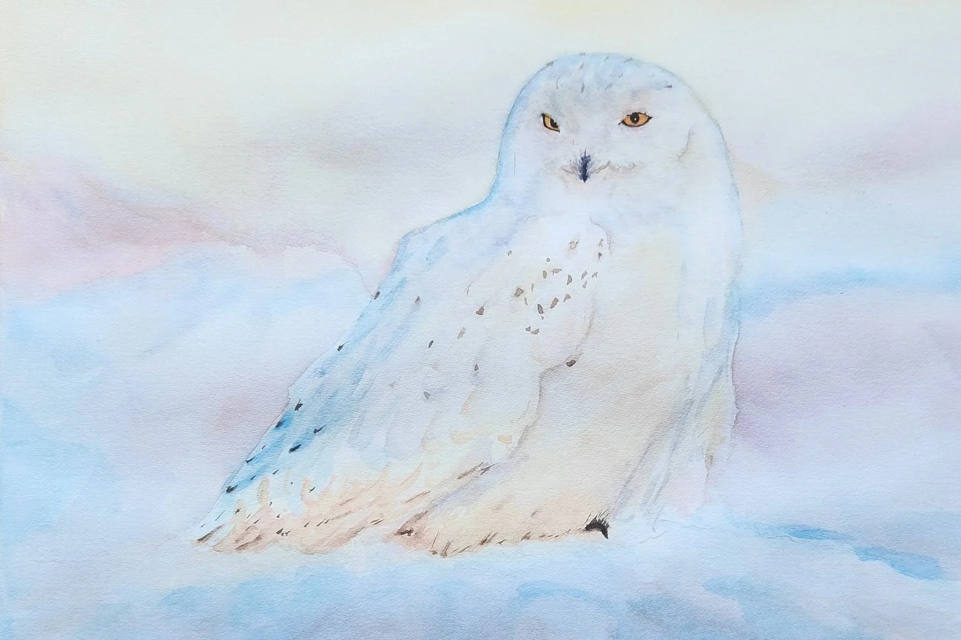 Snowy Owl in Winter Watercolor Painting