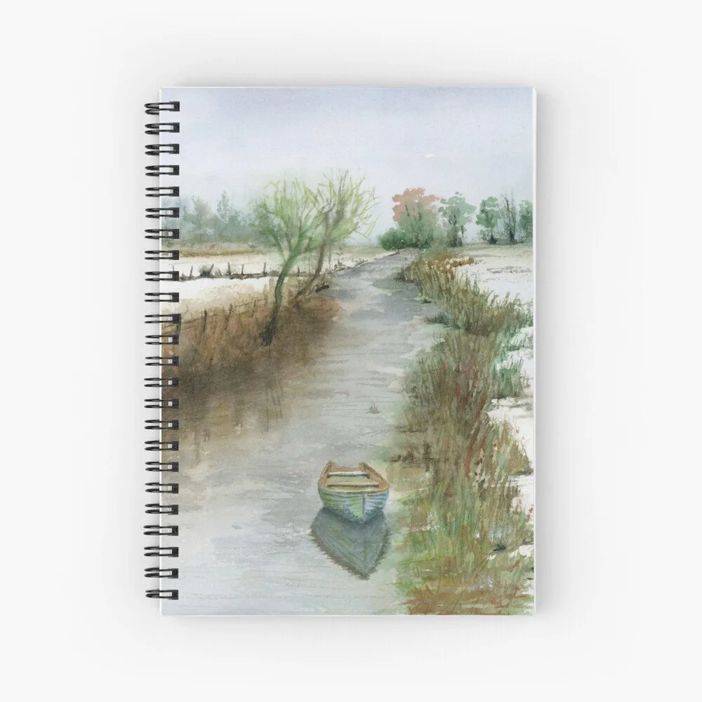 Winter River Rowboat Spiral Notebook