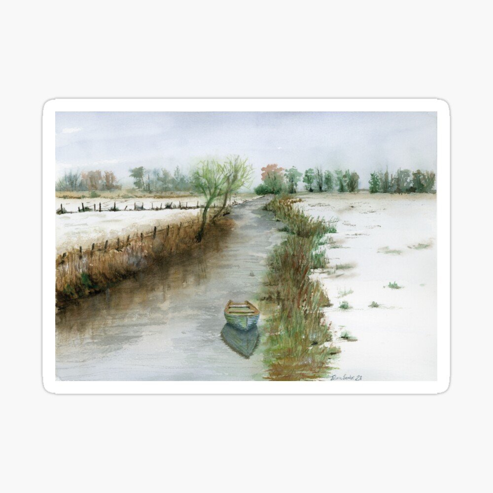 Winter River Rowboat Sticker
