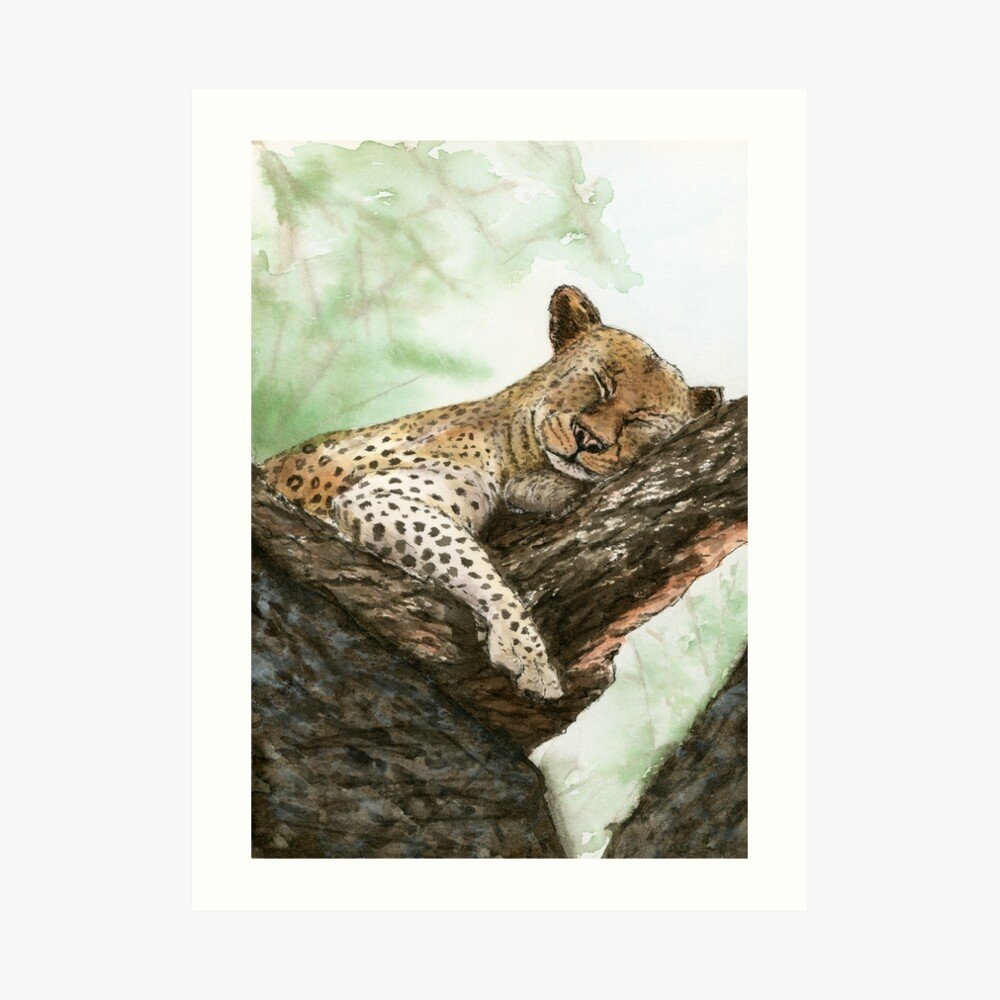 Sleeping Leopard on Tree Art Print