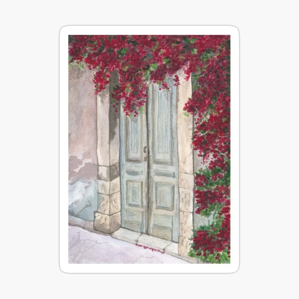 Rustic Door with Bougainvillea Sticker