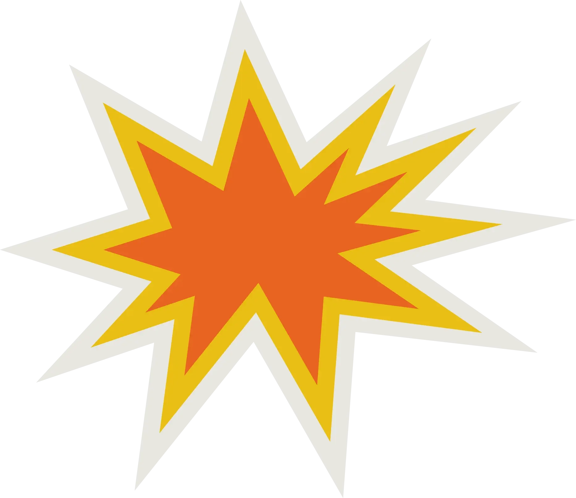Explosion de couleur orange, jaune et blanc avec des éclats pointus.