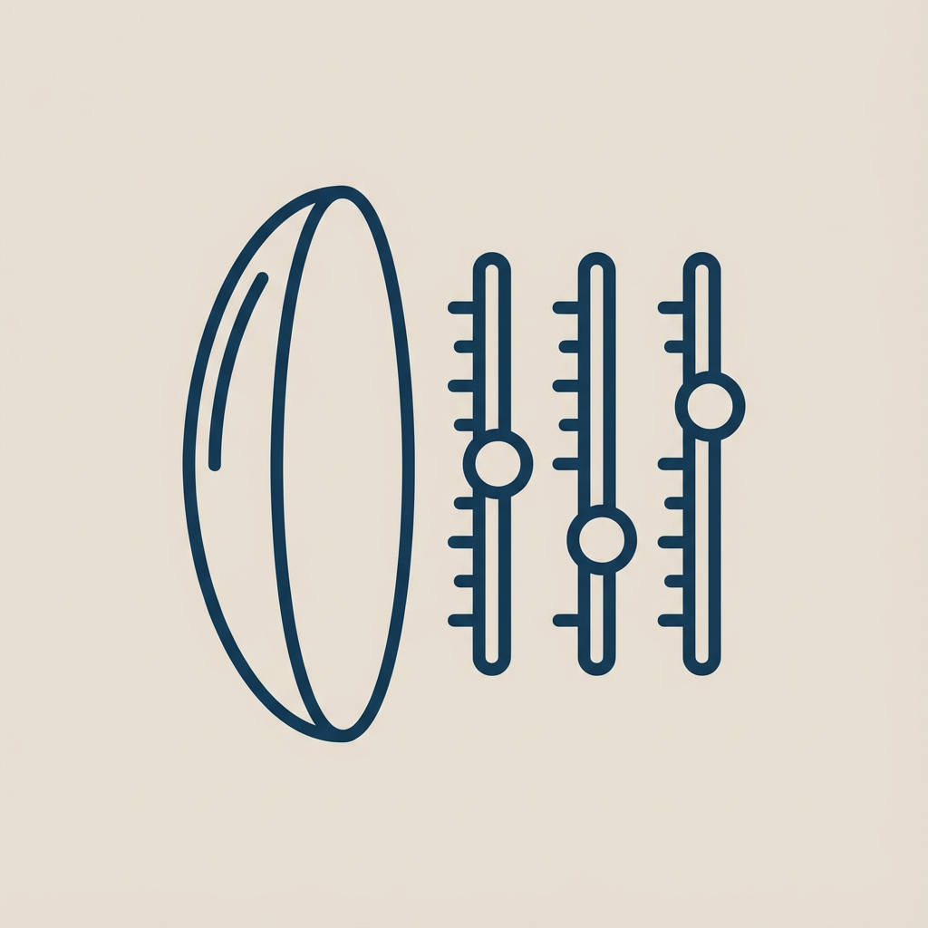 Line drawing of contact lens and three sliders used for adjusting parameters of the lens.