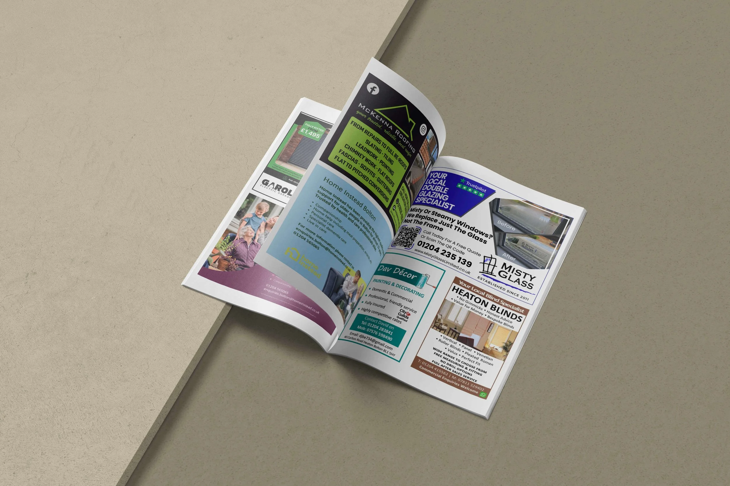 Open Who’s Local community magazine showing local business adverts in Bolton.