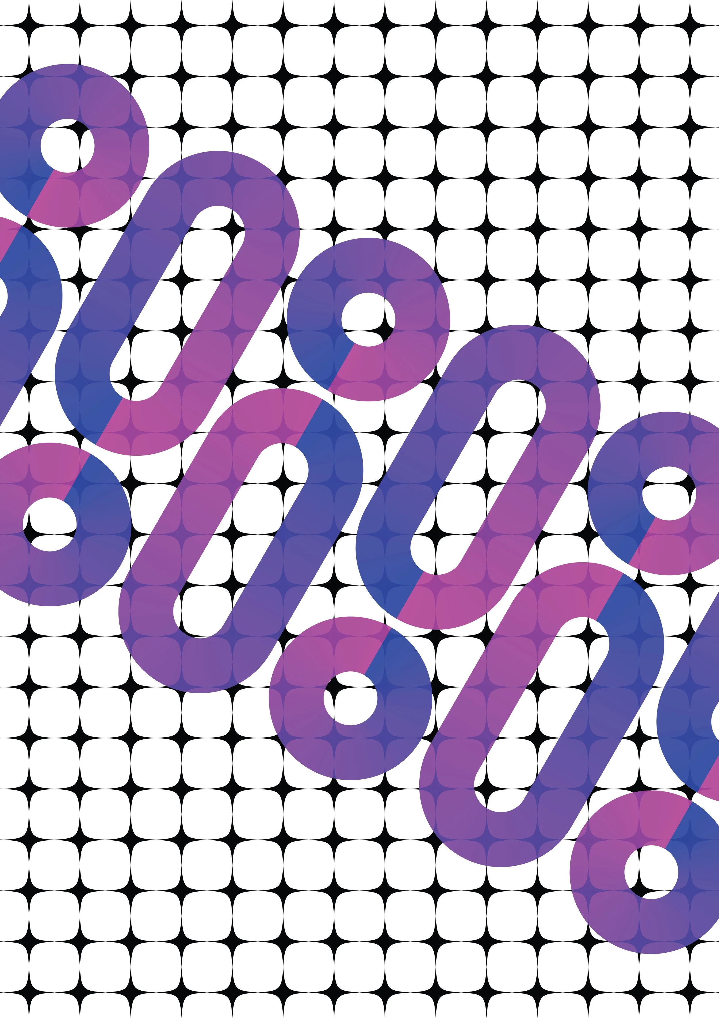 Multiple purple and pink percentage symbols over a black and white geometric patterned background.