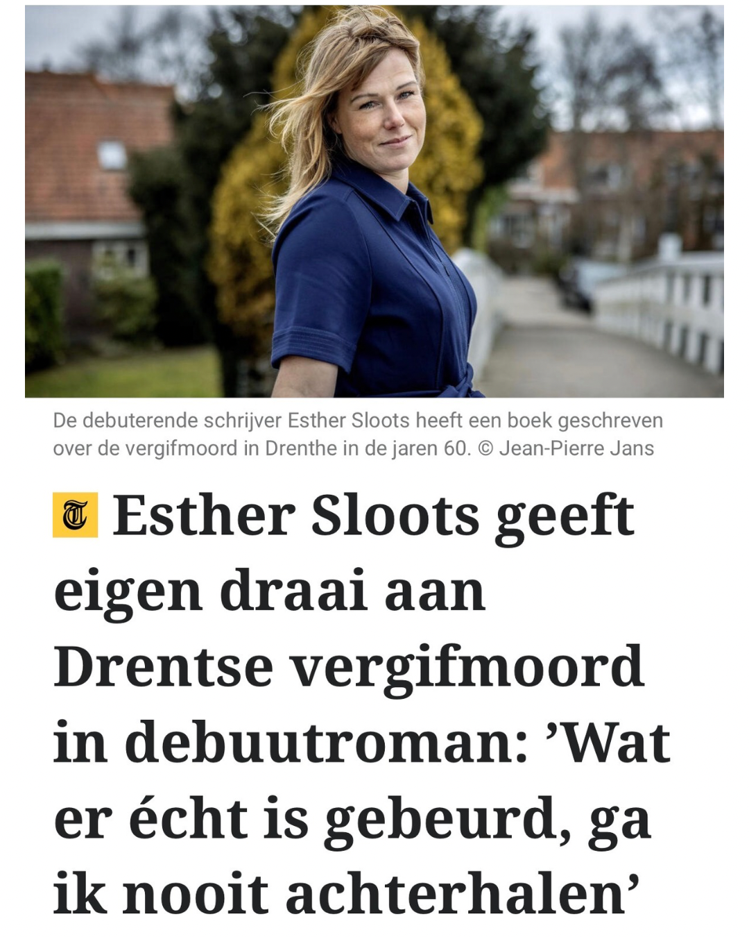 Telegraaf: Esther Sloots geeft eigen draai aan Drentse gifmoord in debuutroman