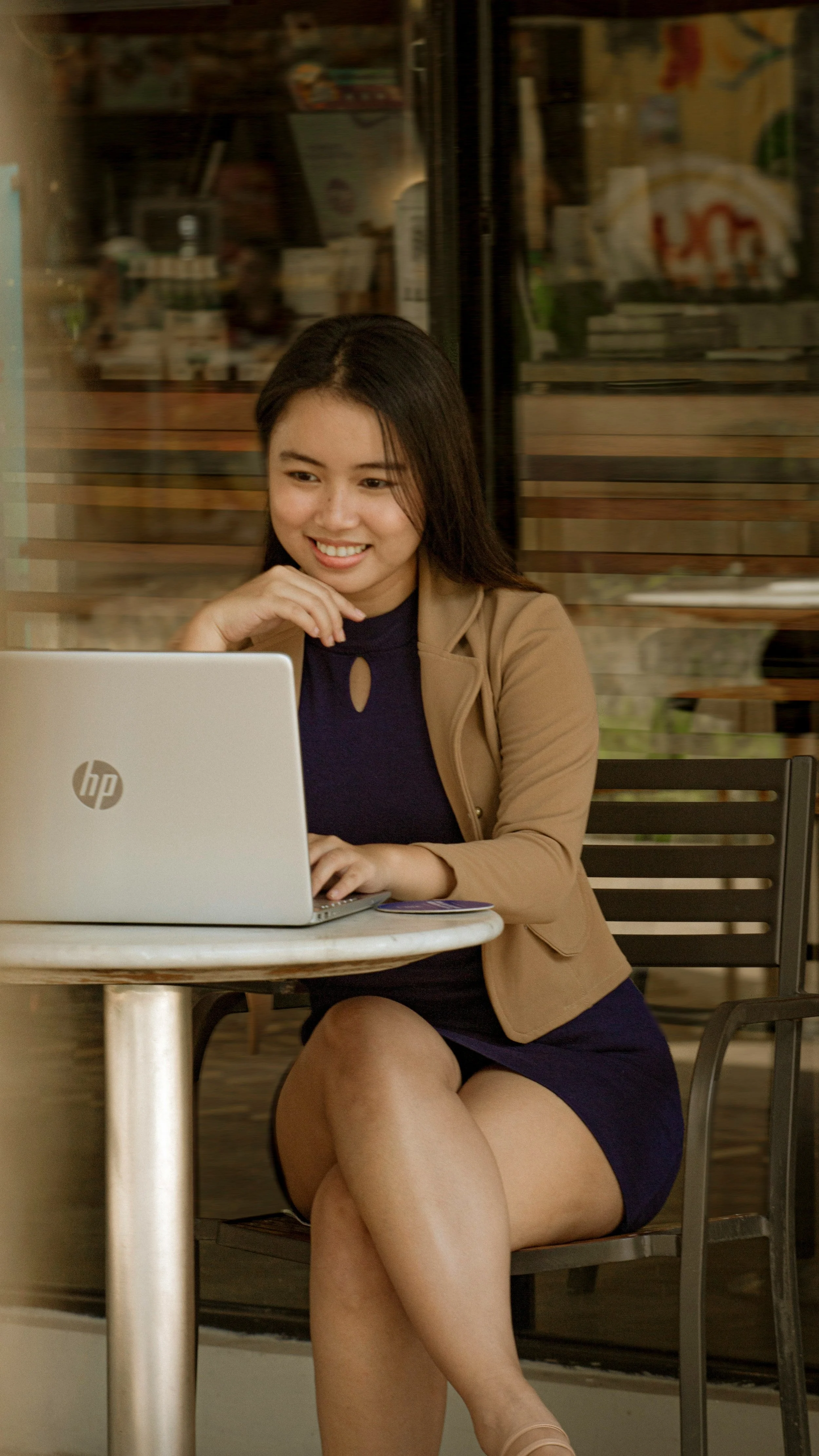 woman smiling during job video interview