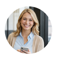 woman holding mobile phone and smiling