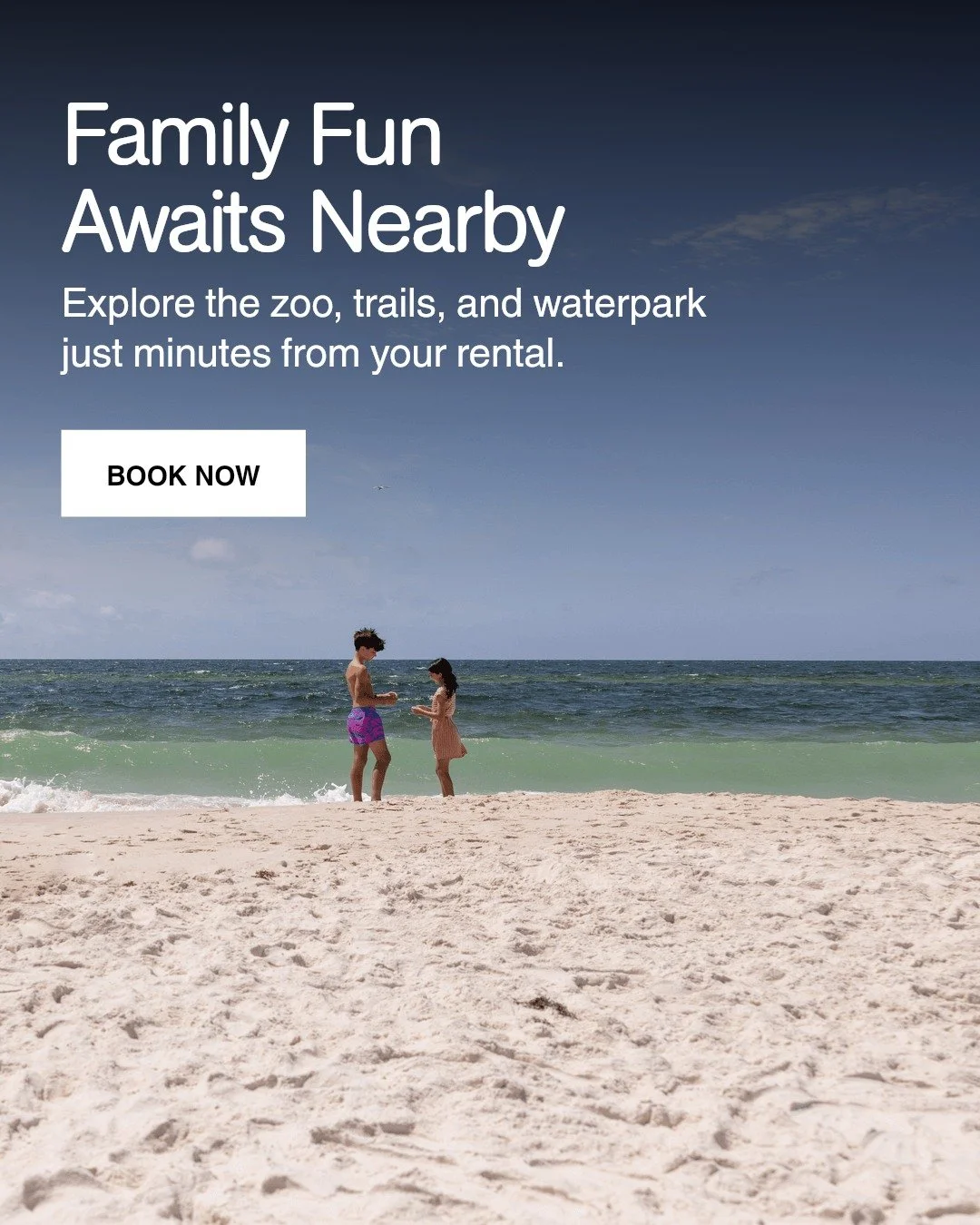 Looking for family fun near your Gulf Shores rental?

Check out nearby attractions like the Alabama Gulf Coast Zoo, perfect for kids of all ages. Take a stroll on the Gulf State Park trails or enjoy a day at Waterville USA waterpark for endless smile