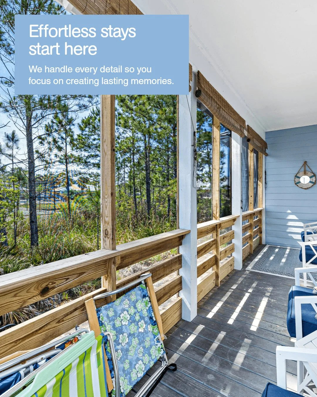 Your stay should feel effortless from the moment you arrive. That's why we personalize every detail &mdash; from cozy linens to local tips &mdash; so you can focus on making memories, not managing logistics.

What's your must-have for a perfect getaw