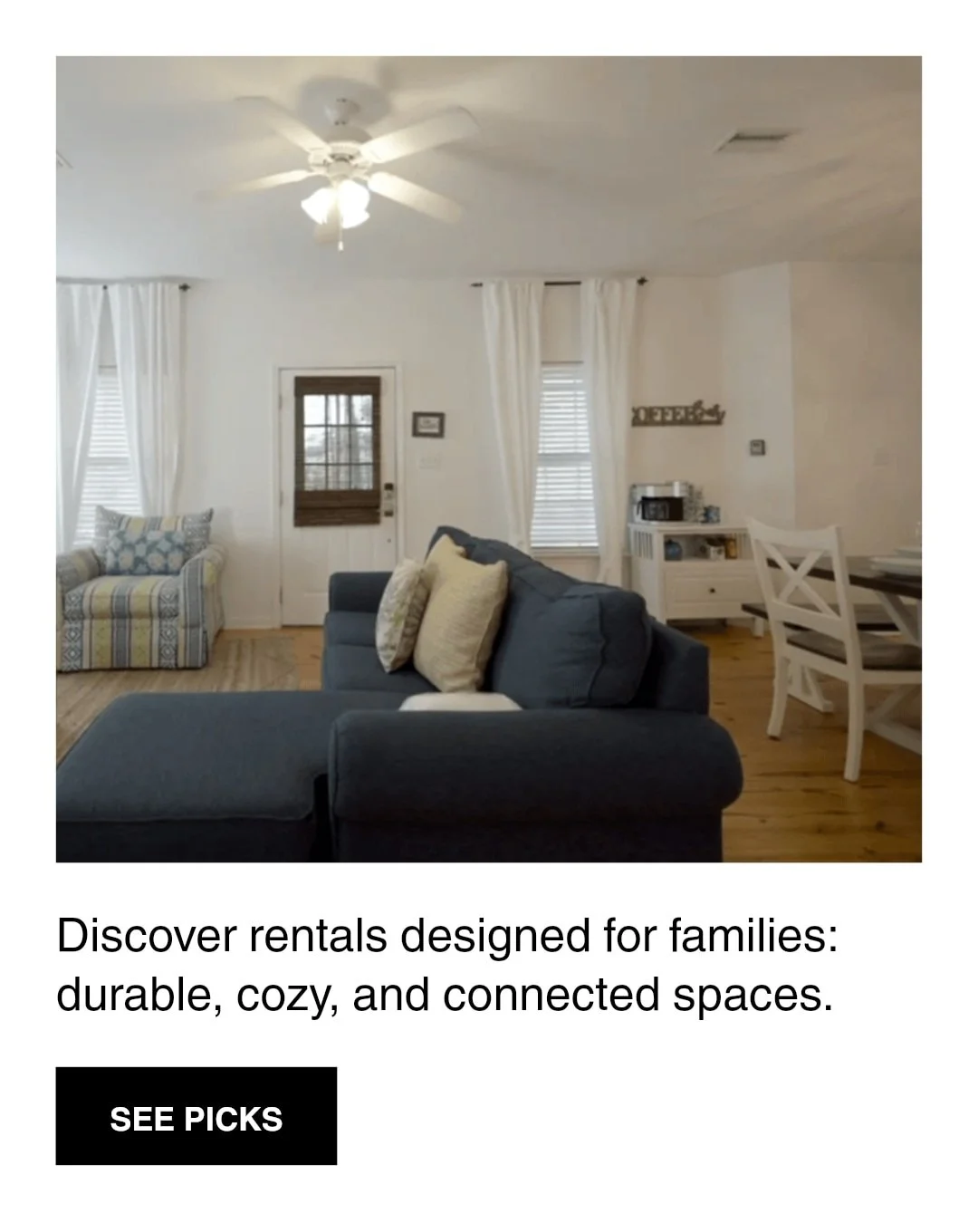 Looking for a stylish rental that works for your family?

Our rentals blend chic design with kid-friendly practicality so parents and kids both feel at home. From durable furnishings to cozy spaces, every detail balances style and comfort.

What's yo