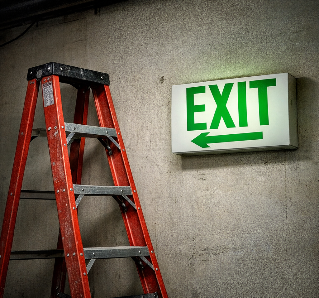 Exit sign symbolizing crisis escape and the importance of early intervention.
