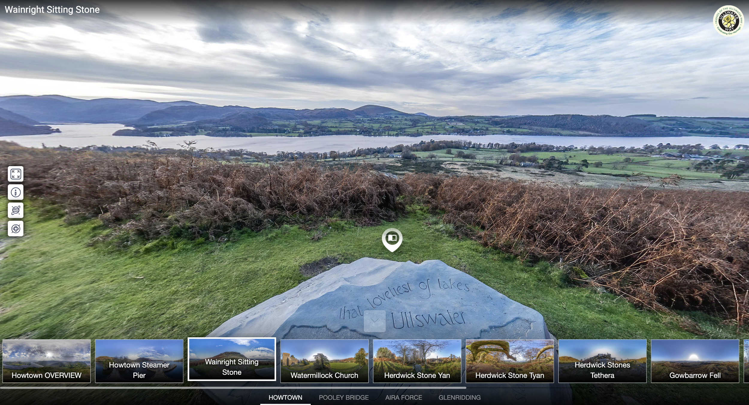 Image from the aerial tour of the Heritage Trail showing the wainwright sitting stone