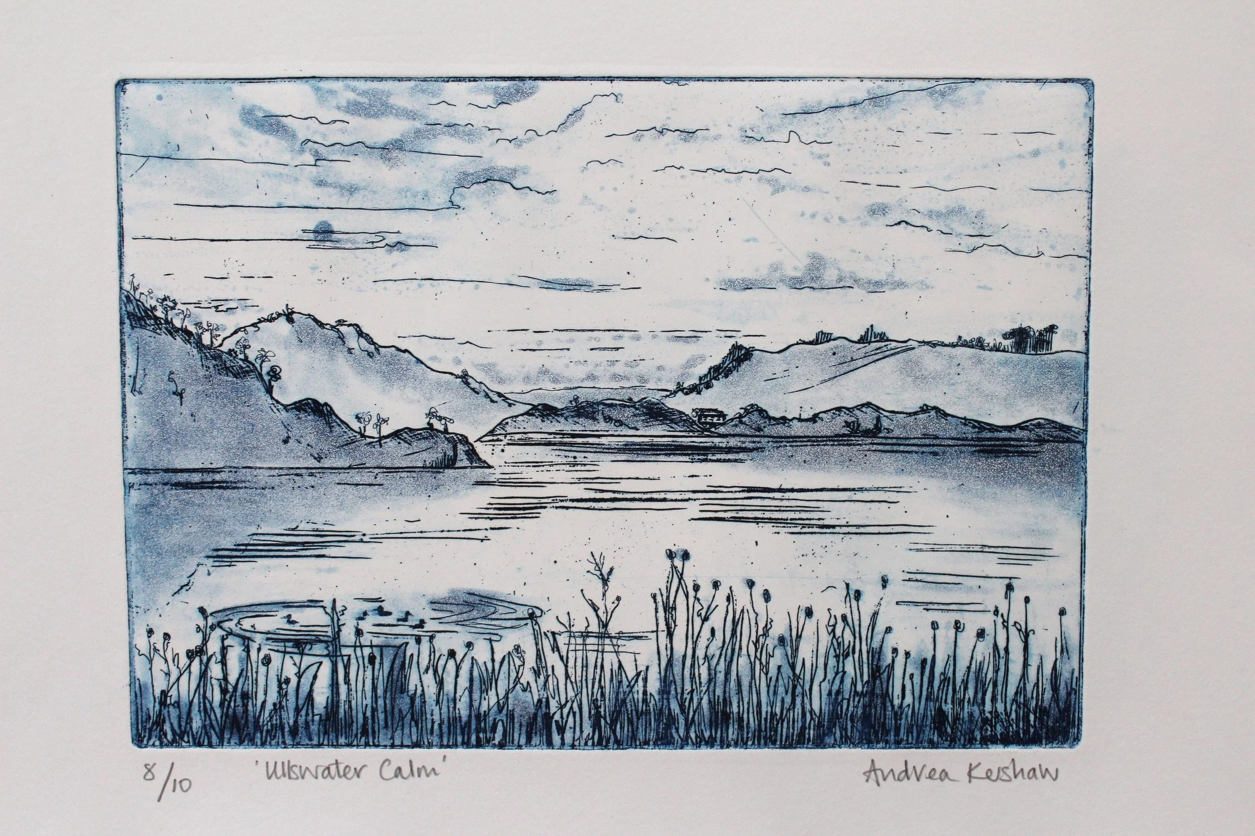 Artwork "Ullswater Calm" by Andrea Kershaw showing Ullswater and the surrounding fells