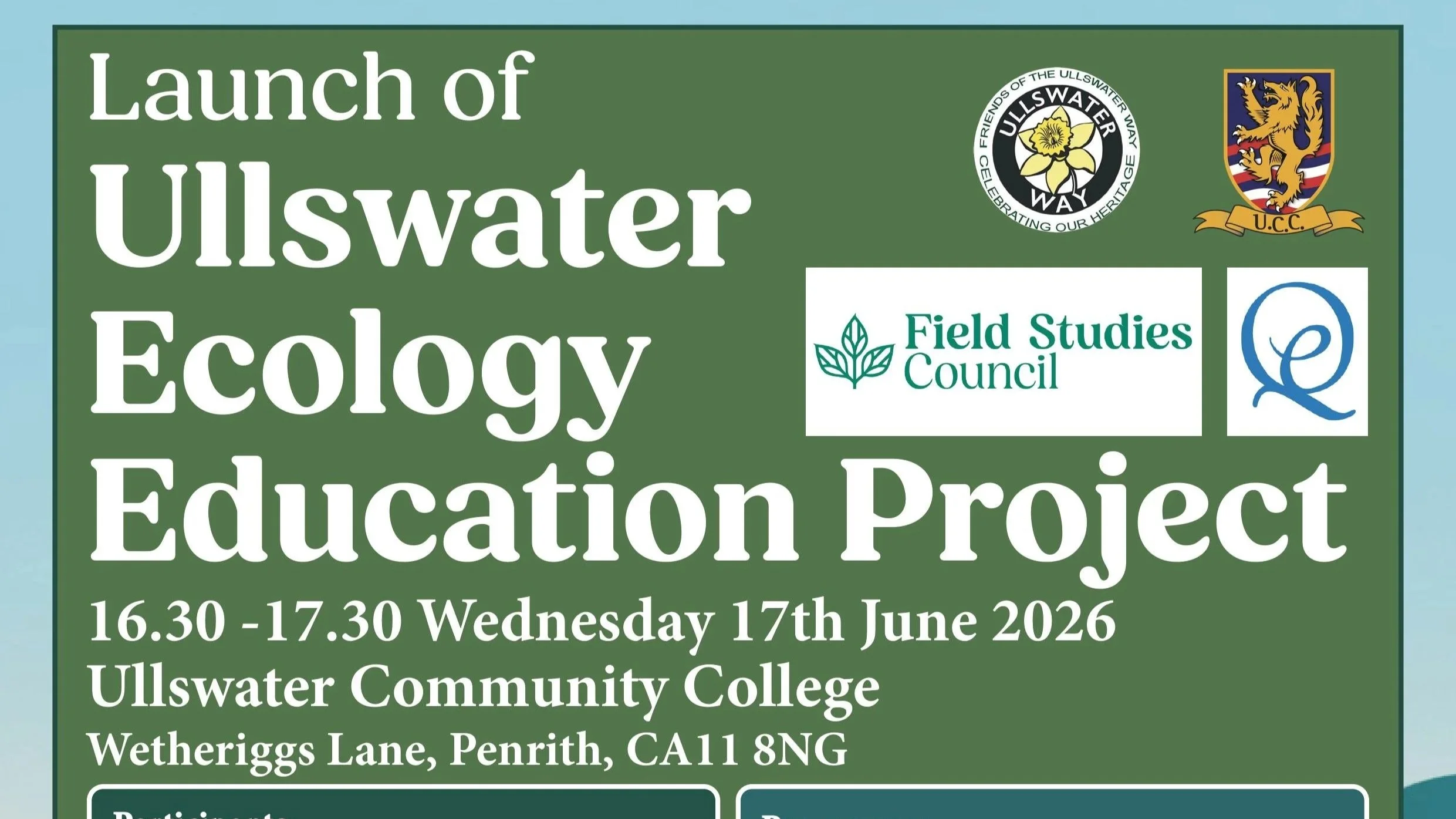 Poster for the launch of the Ullswater Ecology Education project