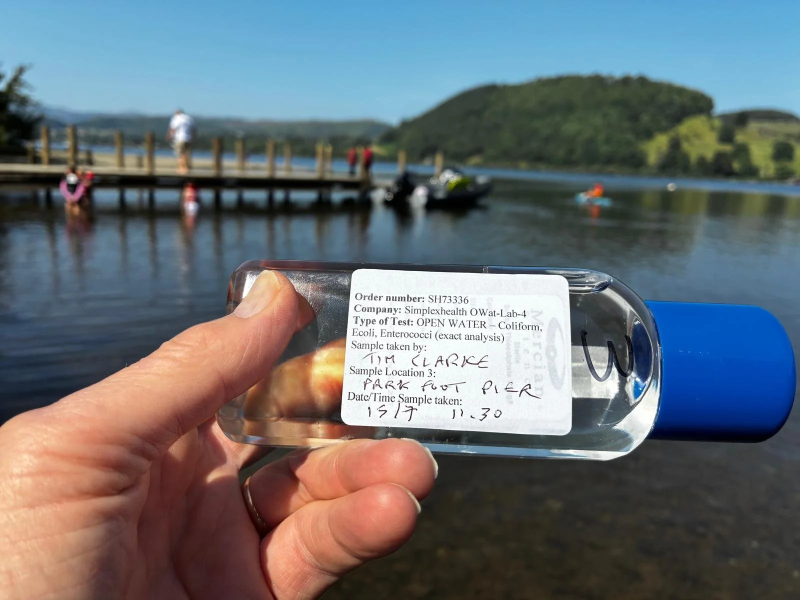 Labelled Ullswater water samples packed for laboratory analysis.