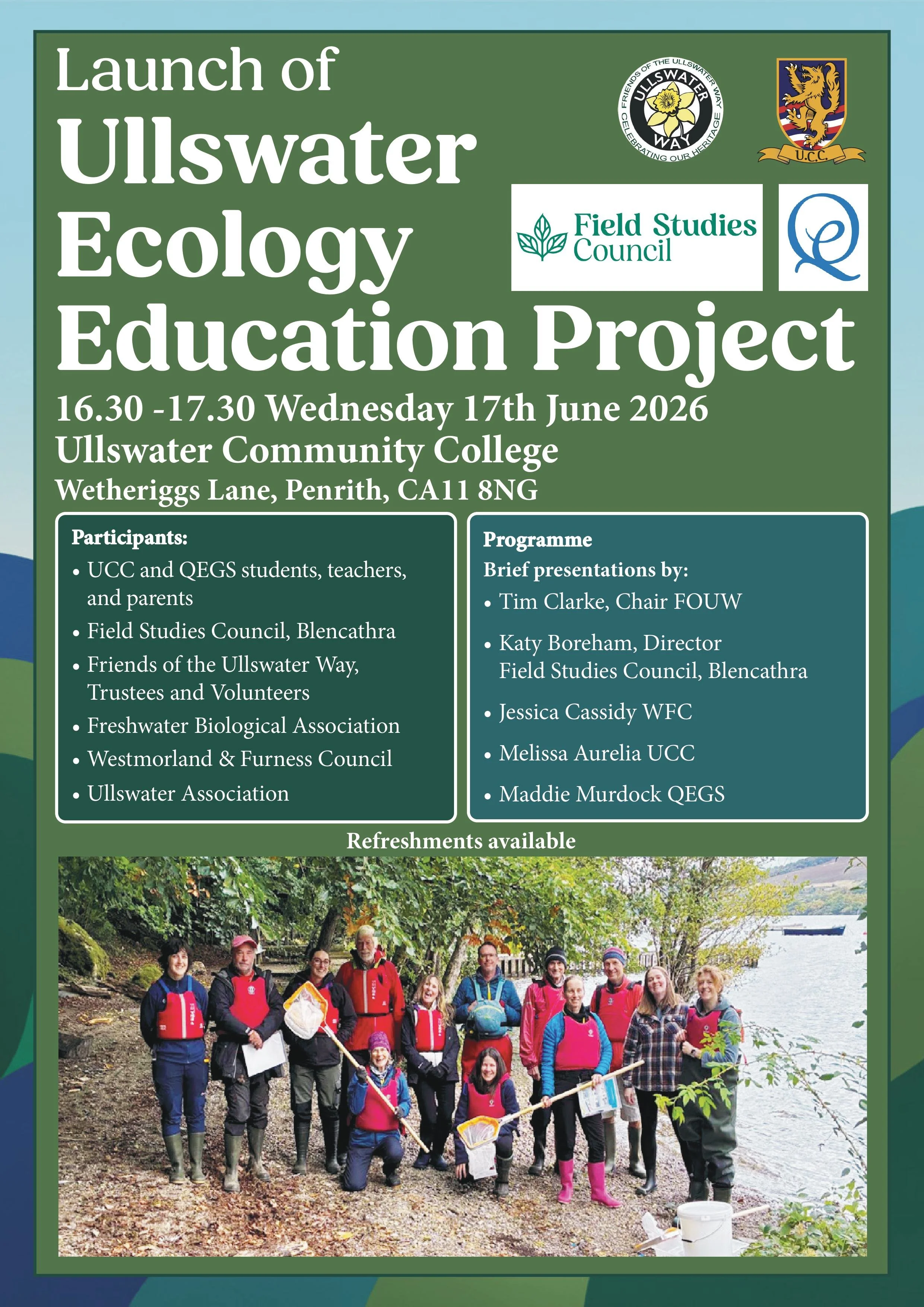 A promotional flyer for the launch of the Ullswater Ecology Education Project
