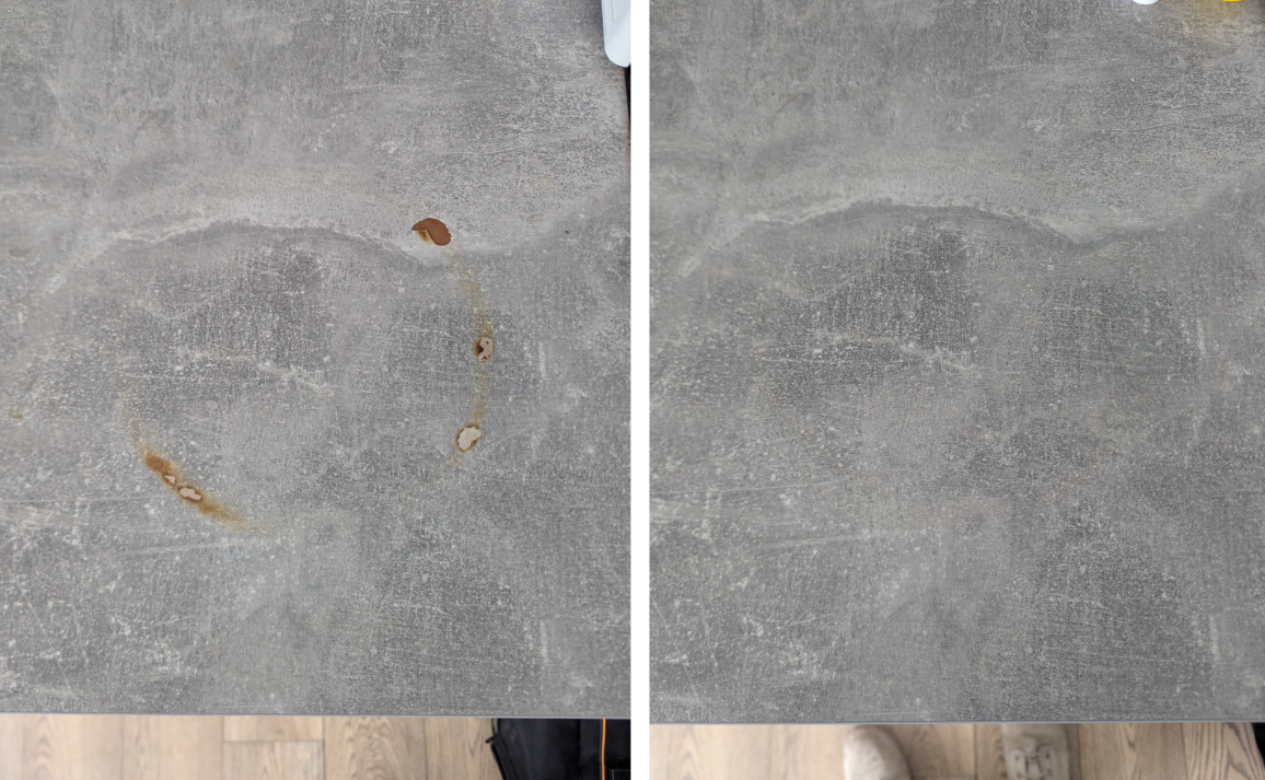 Burnt laminate worktop repair London — before and after
