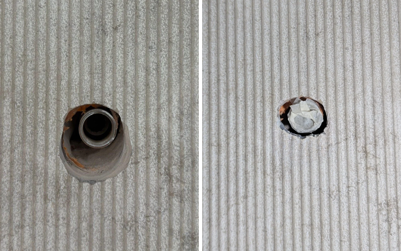 Ceramic shower tile void repair London — before and after