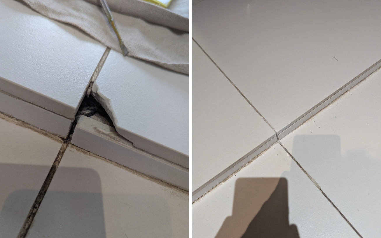 Chipped tile corner repair London — before and after