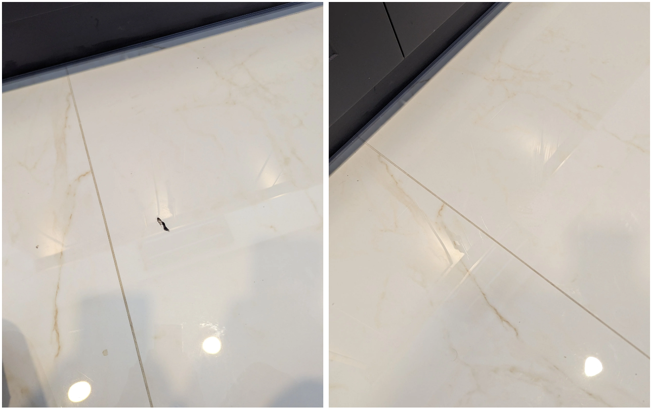 Glazed porcelain ceramic chip void hollow tile repair - London