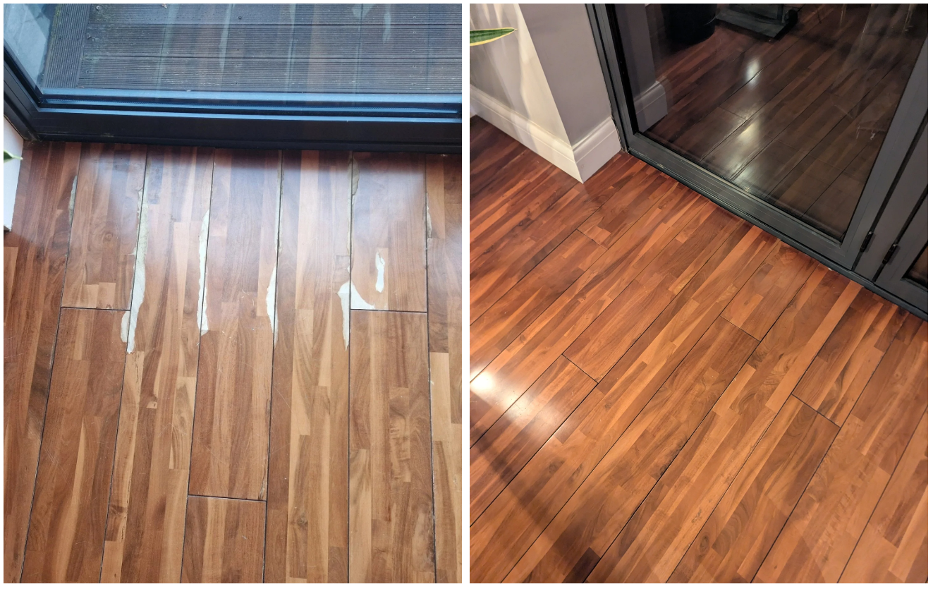 Engineered wood floor water damage repair - London