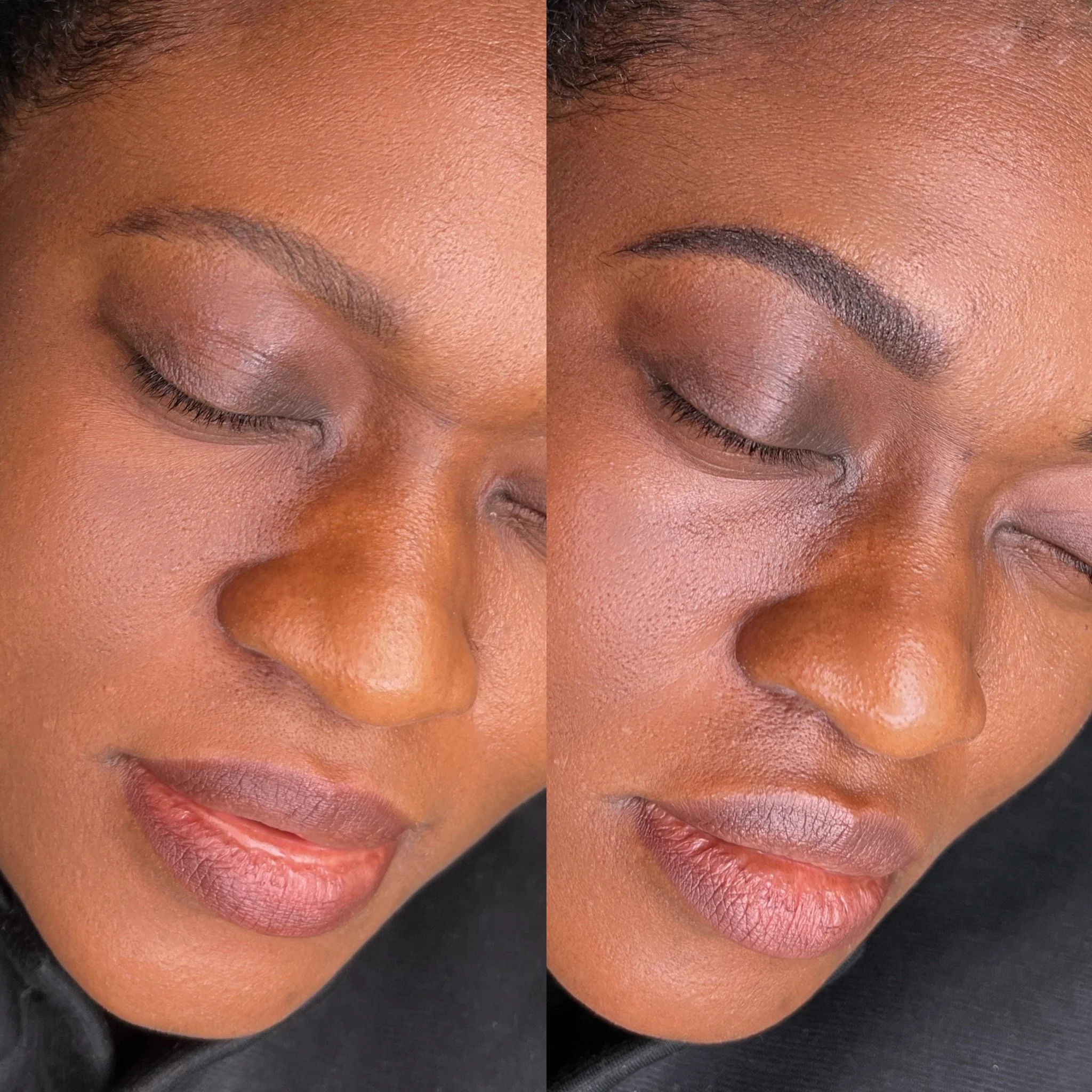 dark brown powder brows on dark skin