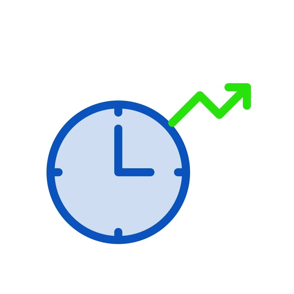 Line drawing of a gear and a clock, representing time management and productivity.