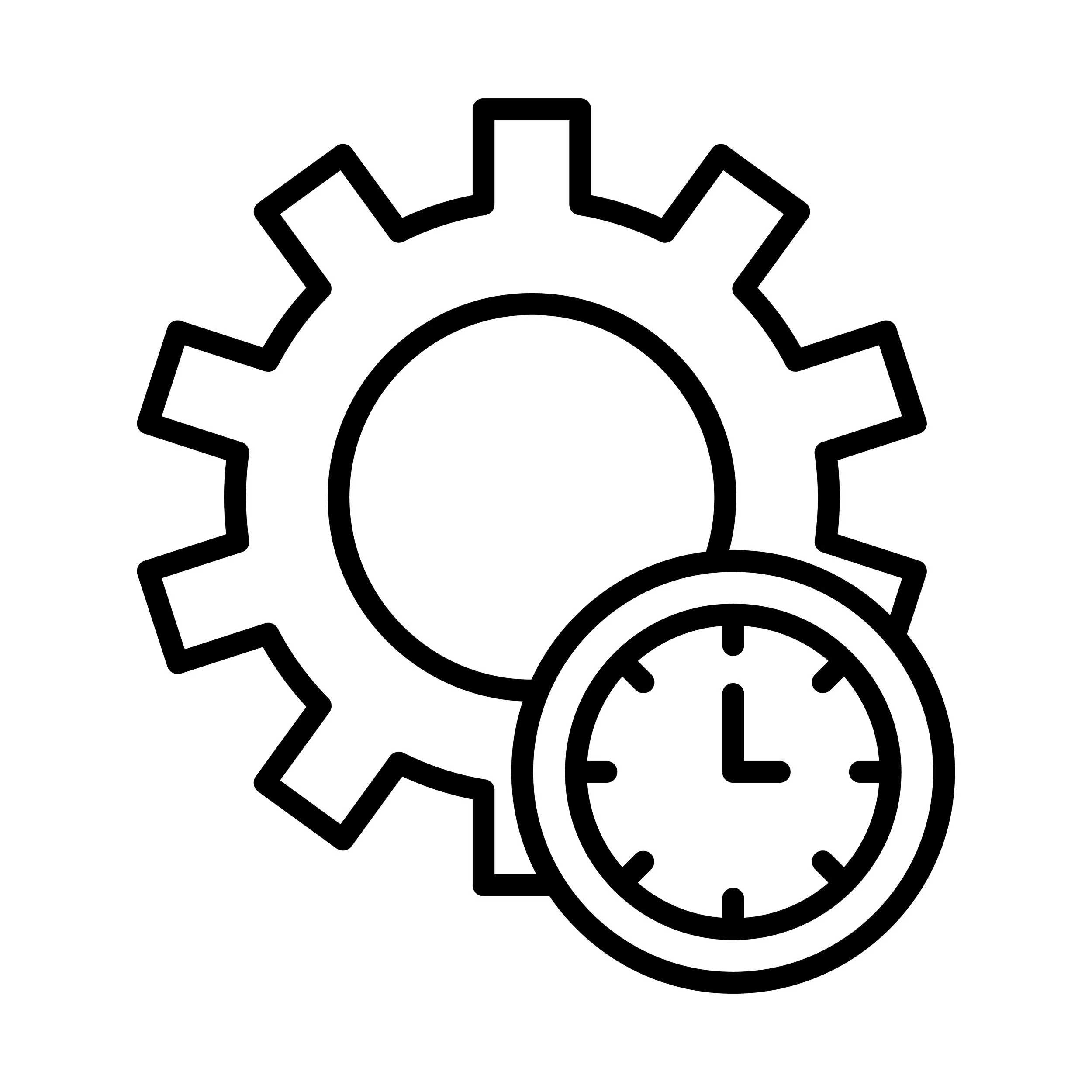 Line drawing of a gear and a clock, representing time management and productivity.