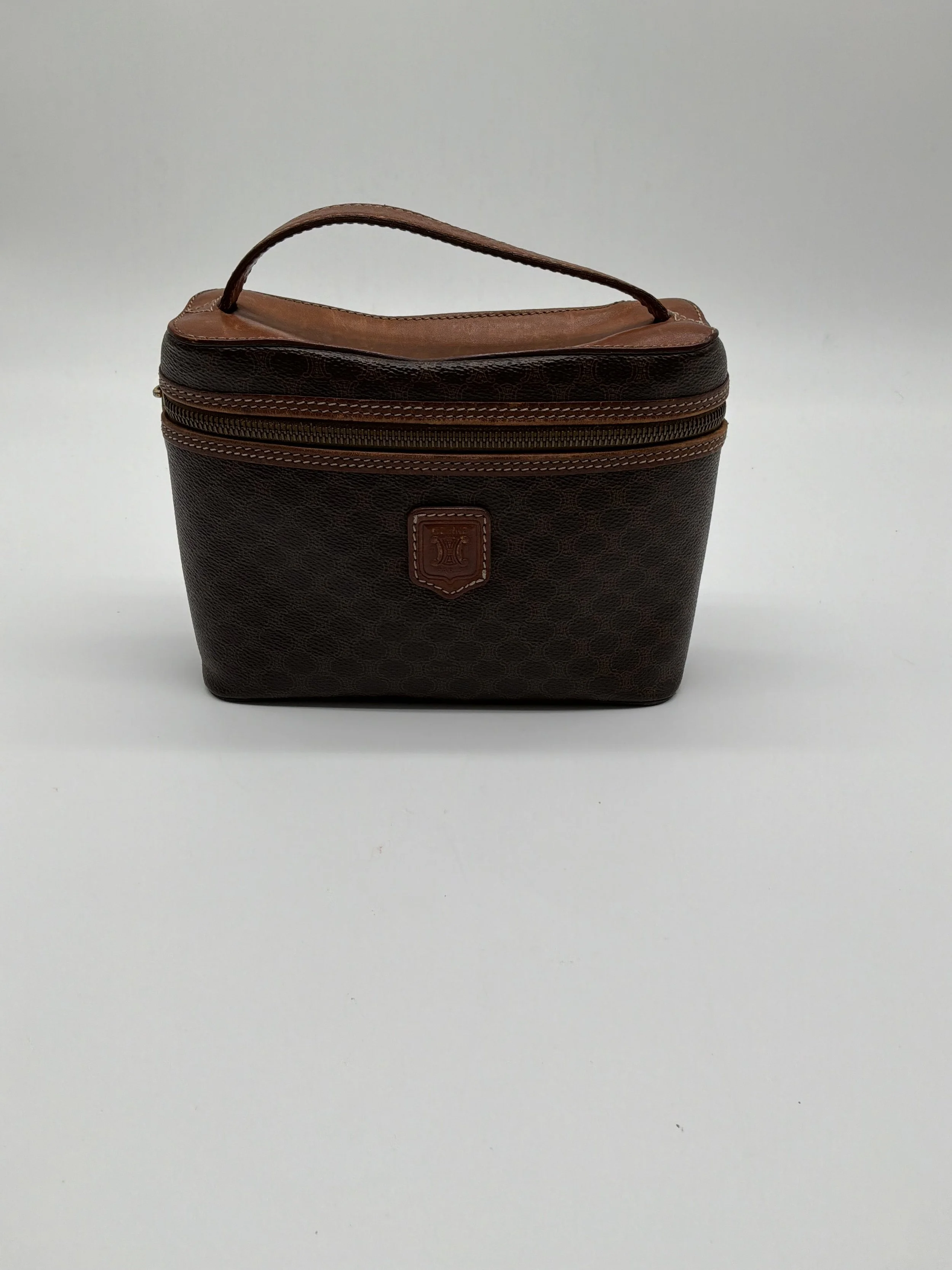 Vintage Celine Macadam Canvas & Leather Vanity Cosmetic Case