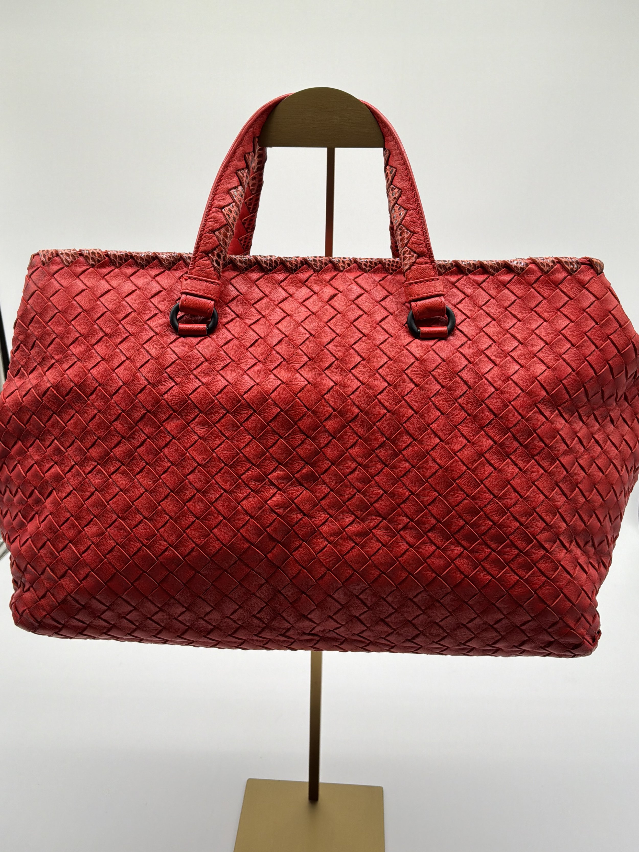 Bottega Veneta Intrecciato Red Leather Large Tote Satchel Bag