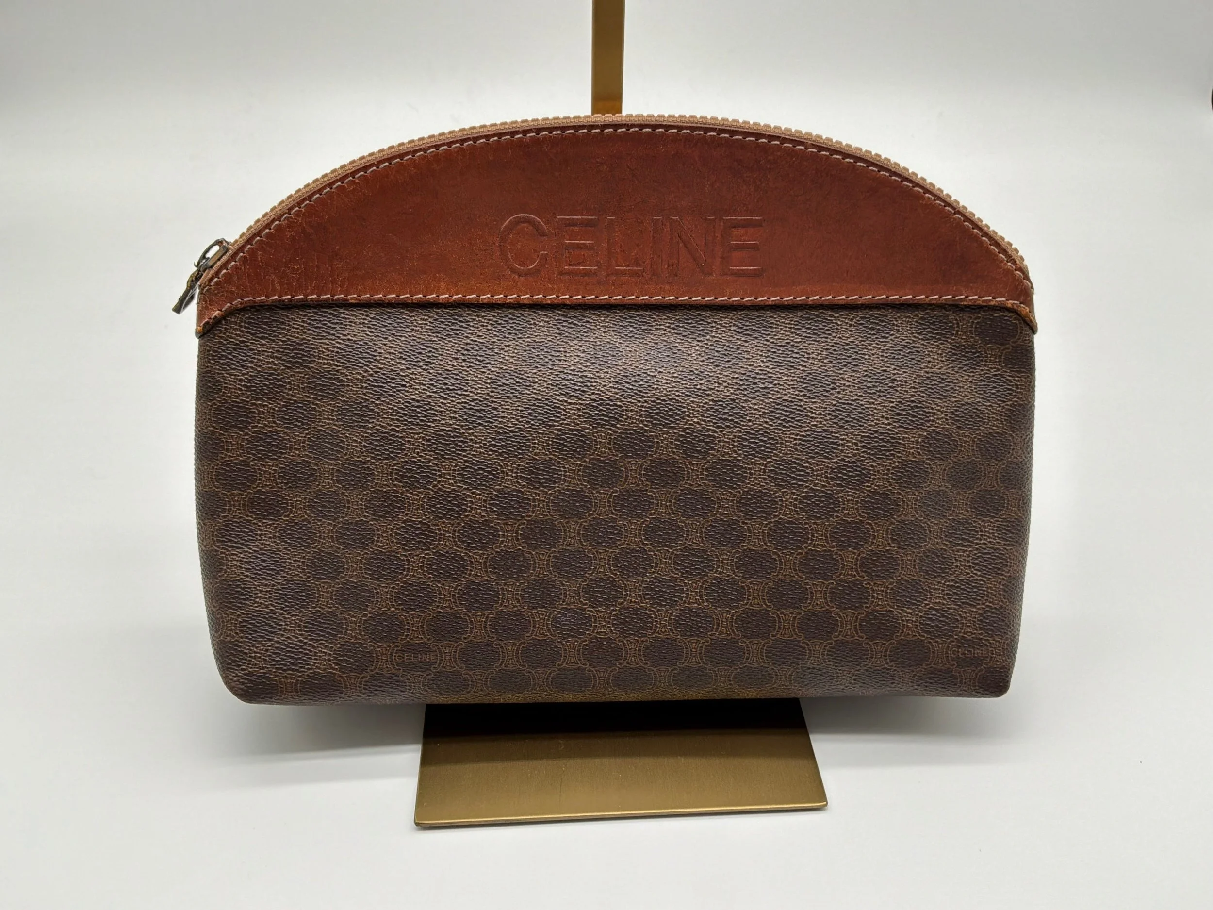 Celine Macadam Canvas Cosmetic Pouch - Brown with Leather Trim