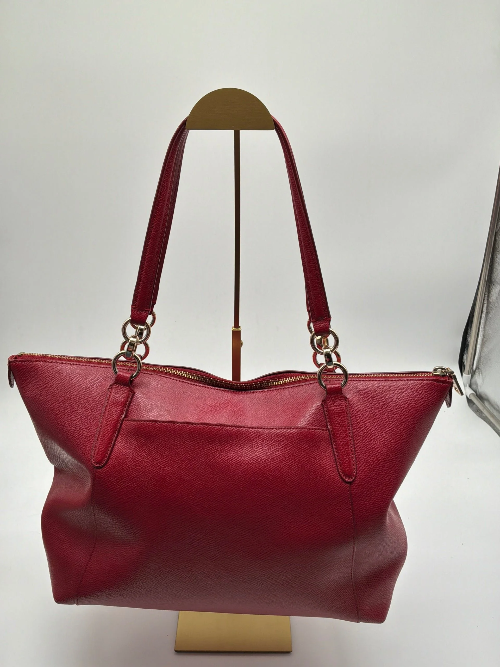 Coach Classic Red Pebbled Leather Shoulder Tote with Gold Hardware