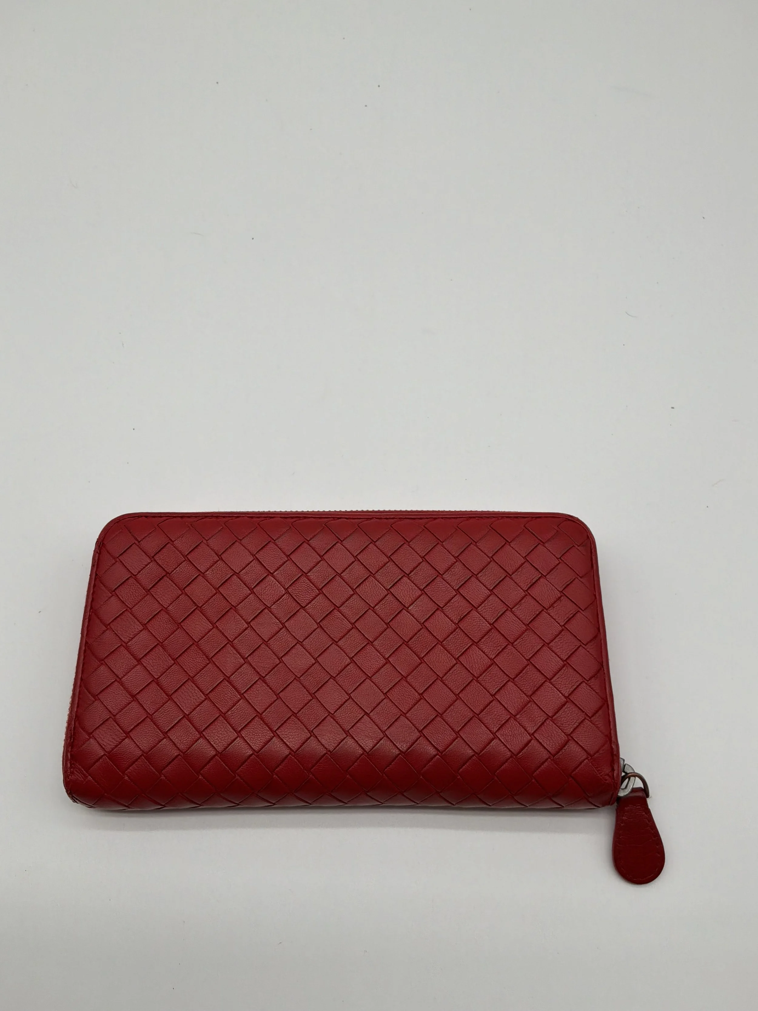 Bottega Veneta Intrecciato Red Leather Zip Around Wallet