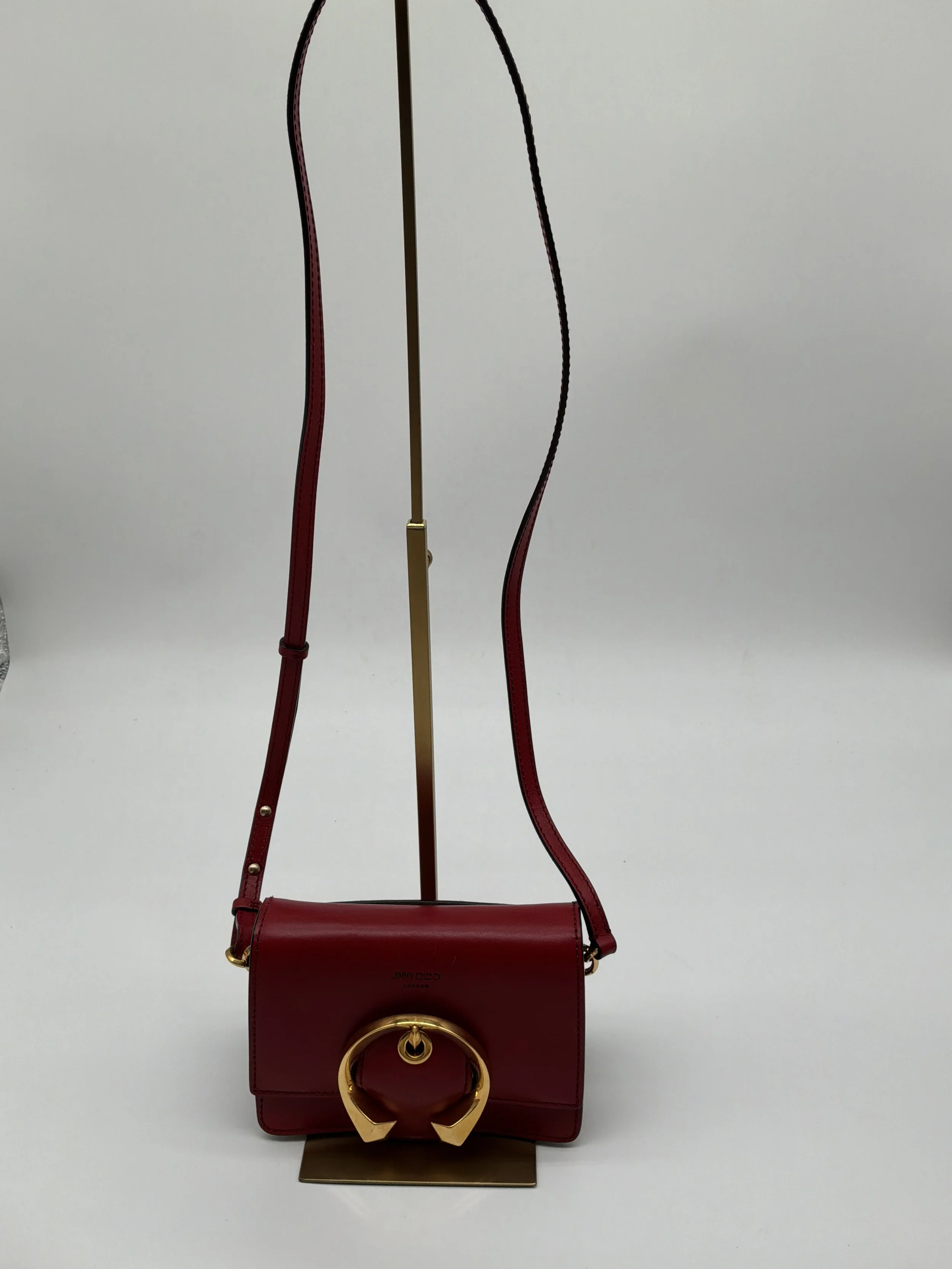 Jimmy Choo Madeline Red Leather Crossbody Bag Gold Ring Hardware