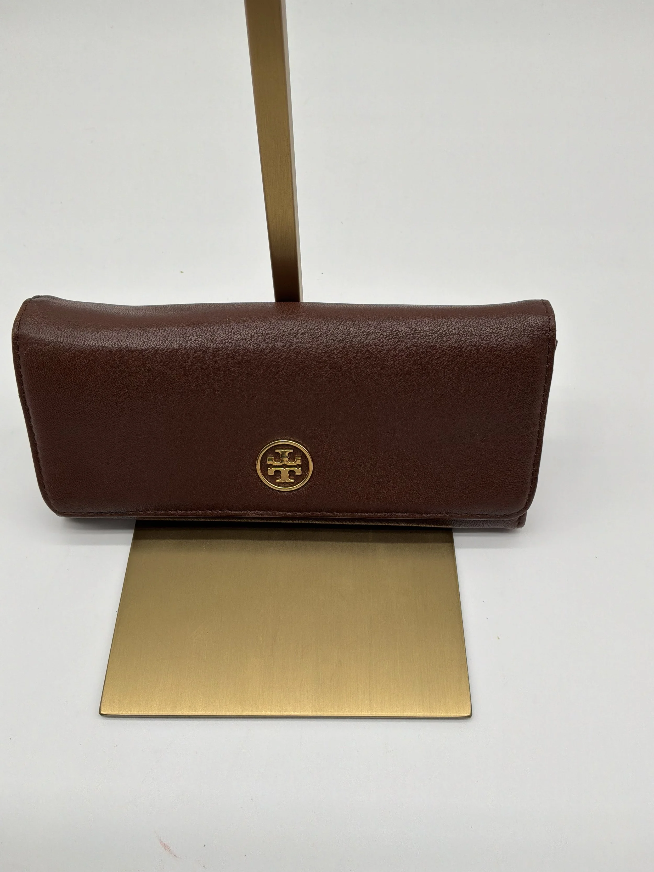 Tory Burch Brown Leather Continental Flap Wallet with Gold Logo