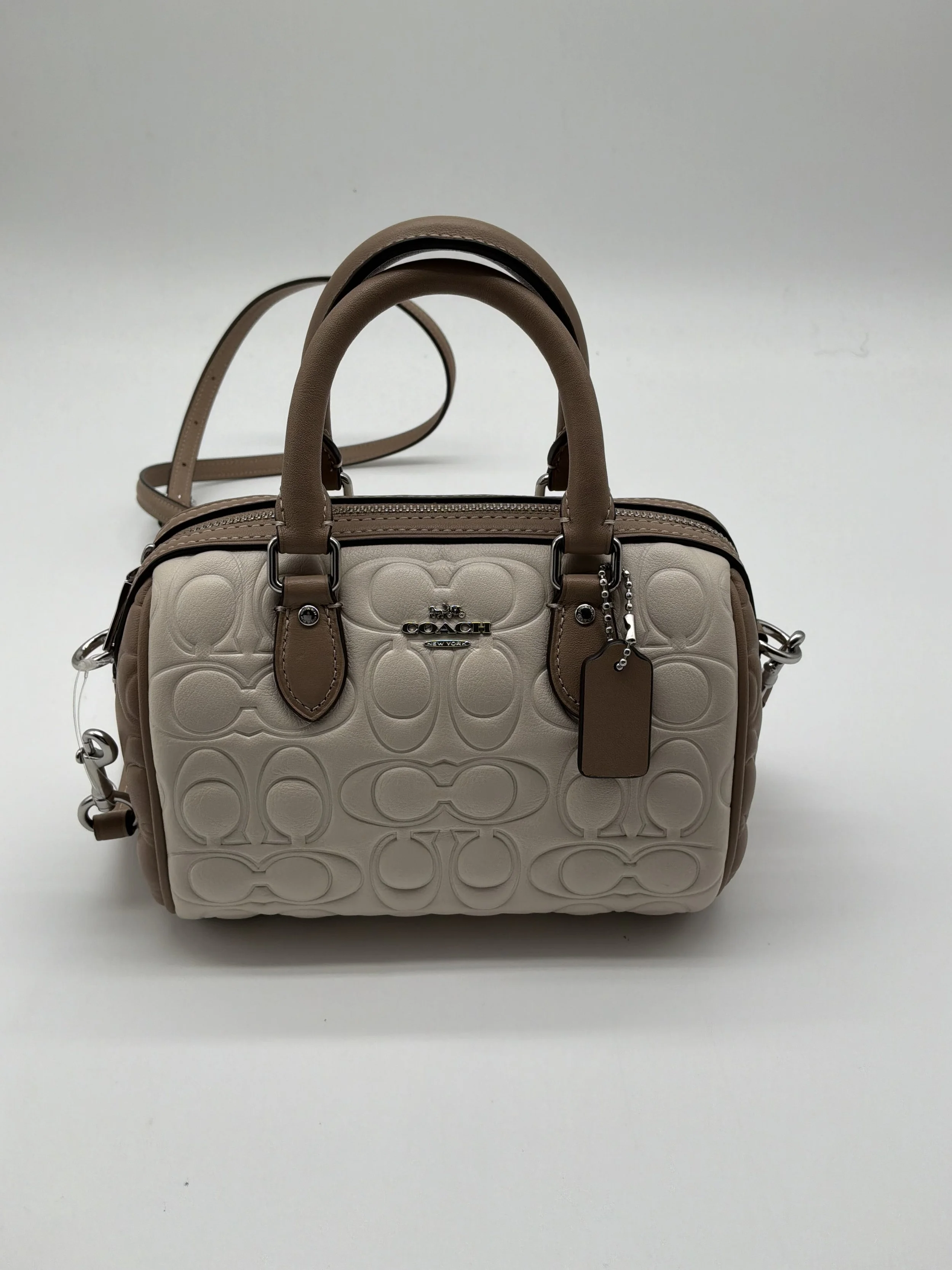 Coach Signature Embossed Leather Mini Satchel Crossbody Bag – Cream & Taupe NWT