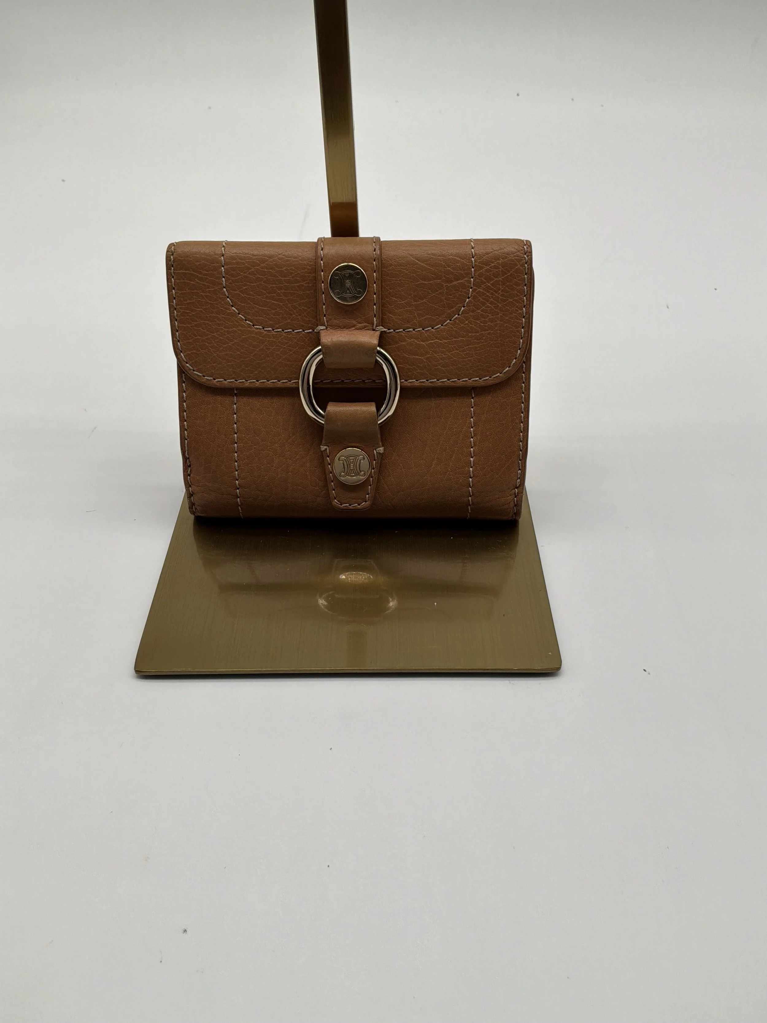Celine Tan Leather Ring Detail Compact Wallet