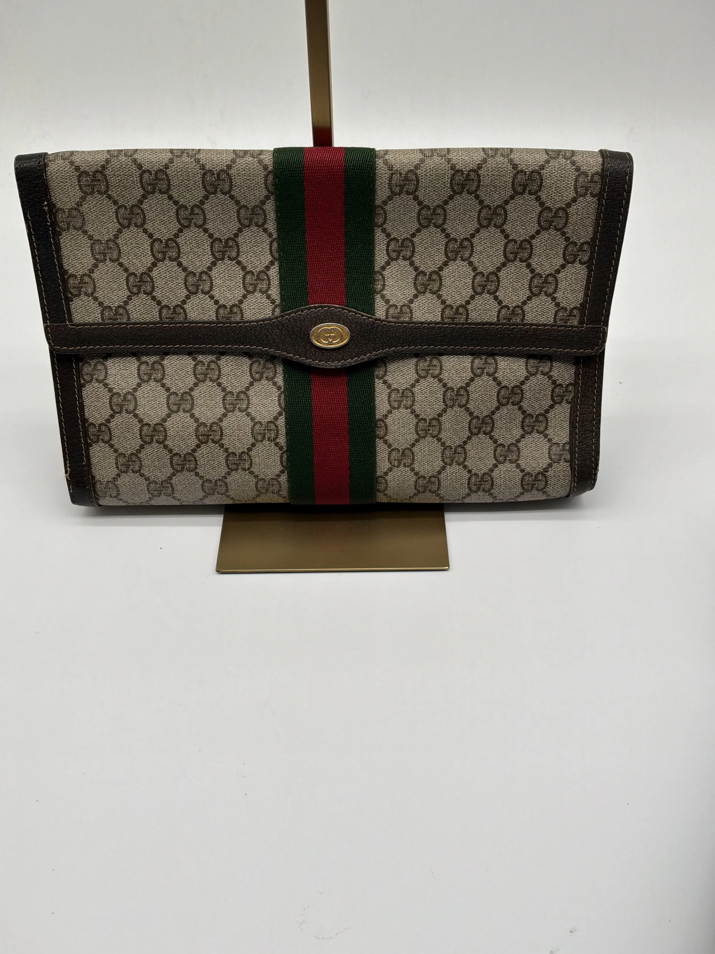 Gucci Vintage GG Monogram Web Stripe Clutch Pouch