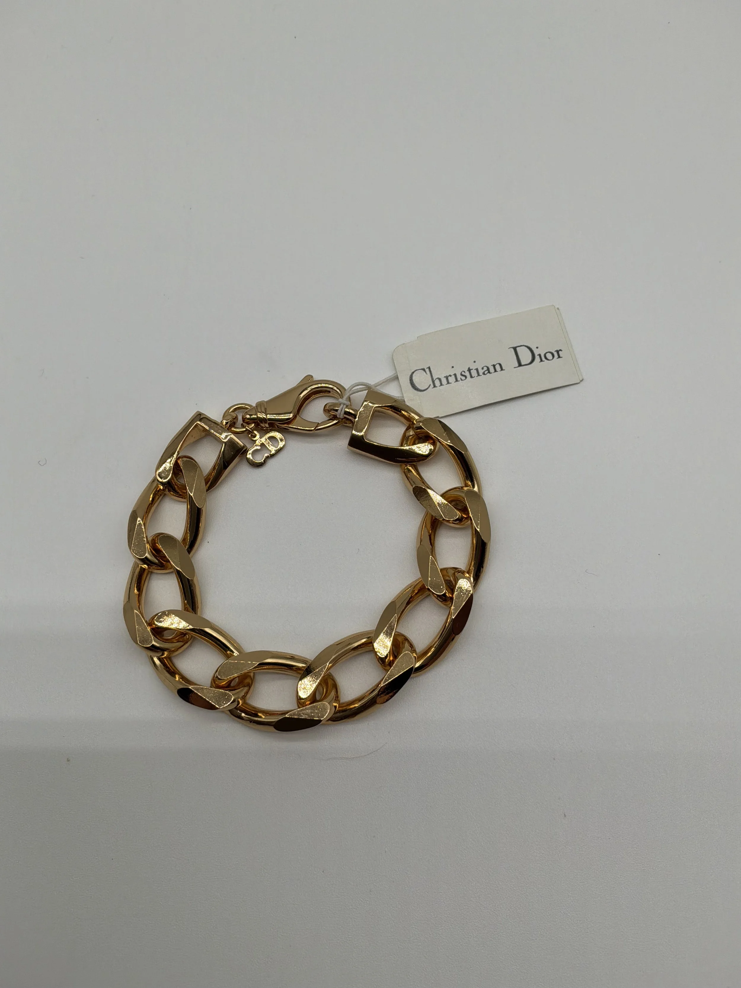 Christian Dior Gold Tone Chain Link Bracelet CD Charm