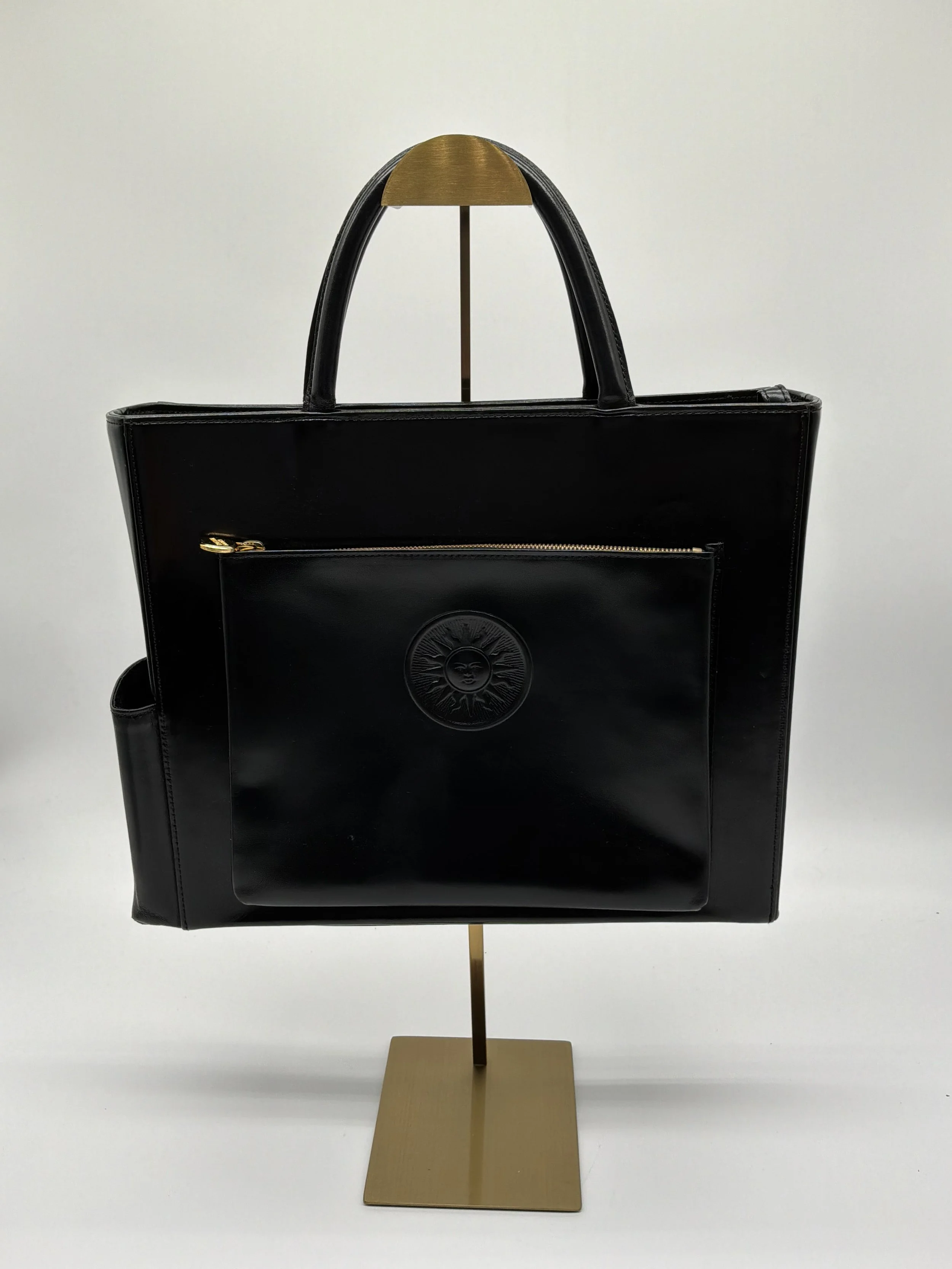 Vintage Escada Black Leather Tote Bag – Sun Logo Pocket