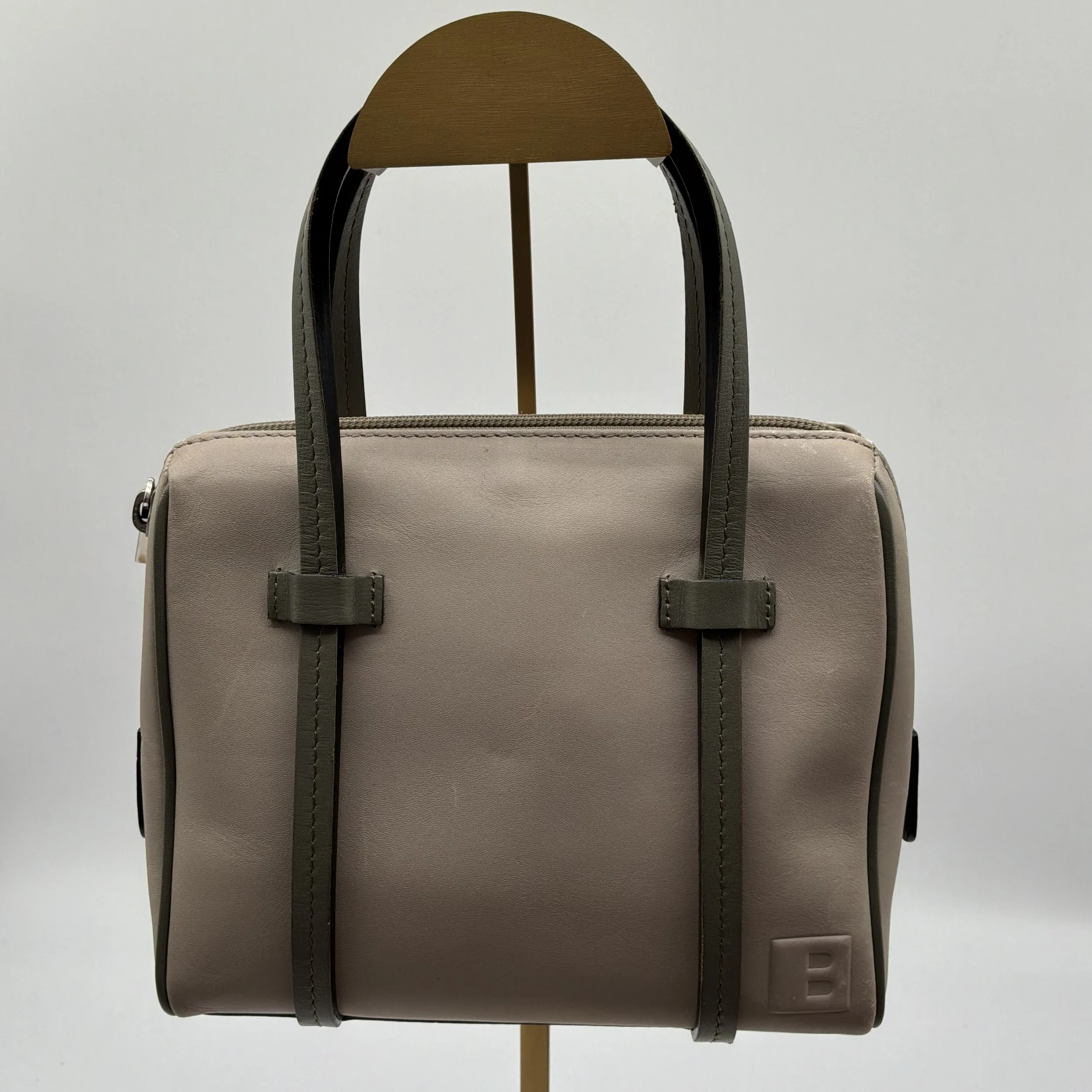 Bally Neutral Leather Satchel Bag Taupe with Dark Trim Top Handle