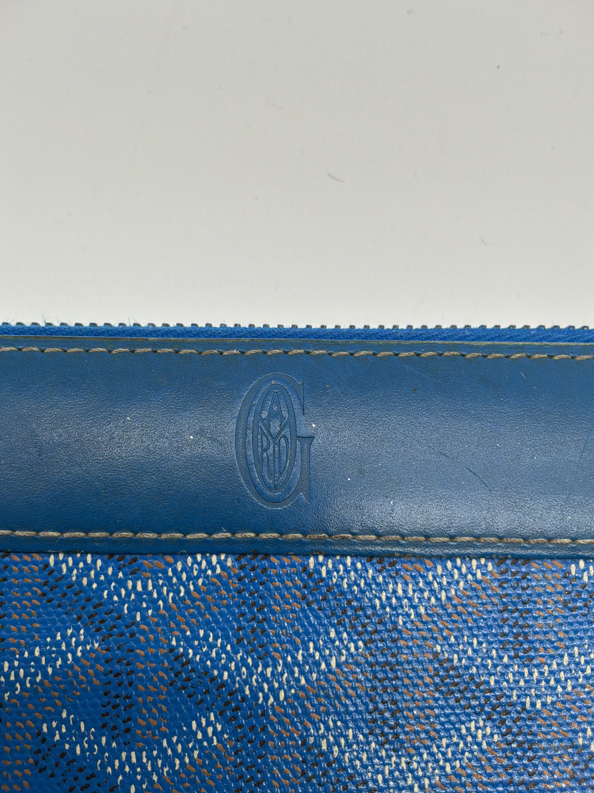 Goyard Blue Chevron Print Zip Around Wallet