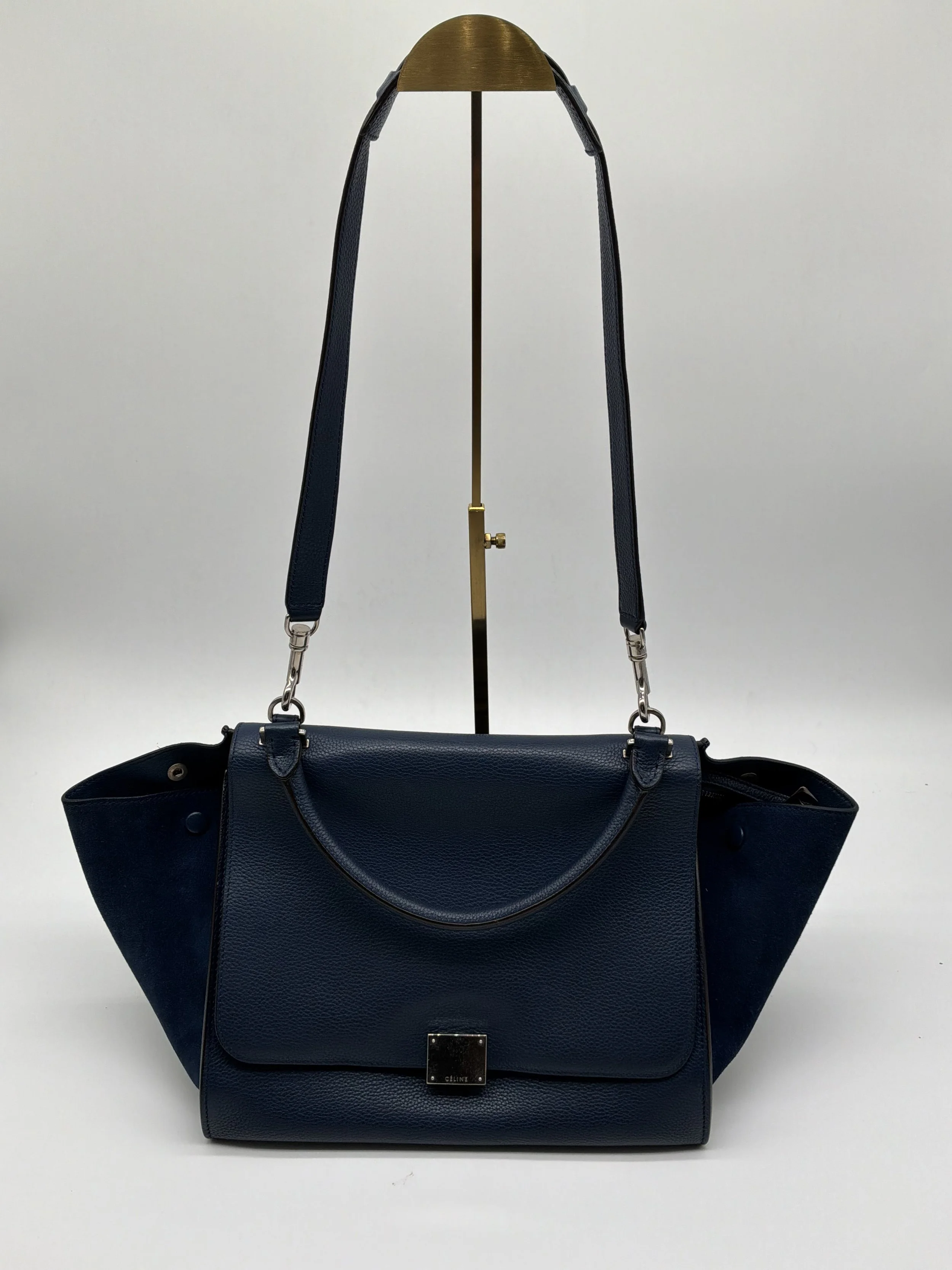 Celine Trapeze Leather & Suede Tote – Navy Blue