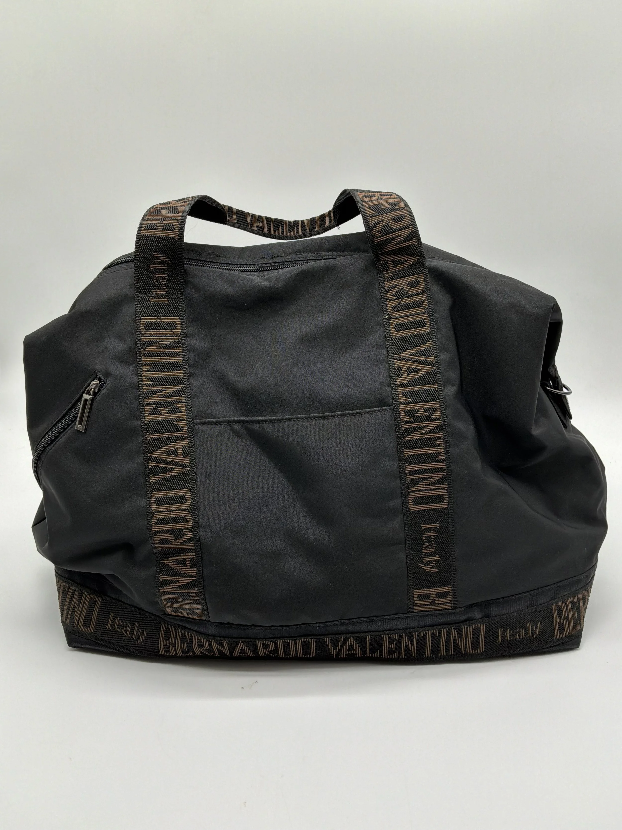 Mario Valentino Logo Strap Weekender Duffel Bag – Black